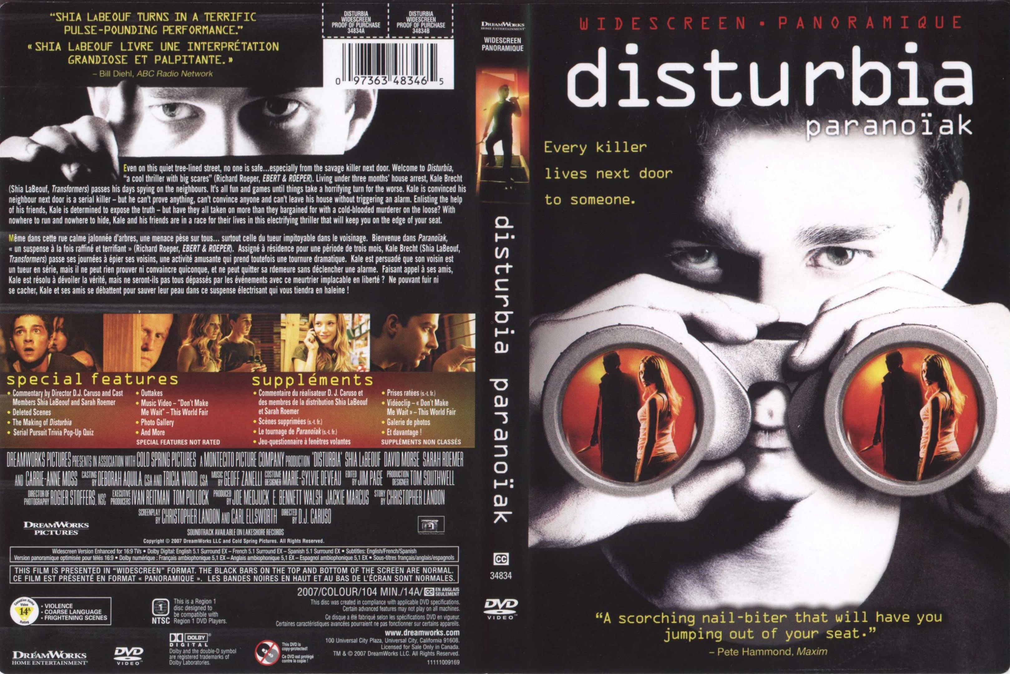 Jaquette DVD Paranoiak - Disturbia Zone 1