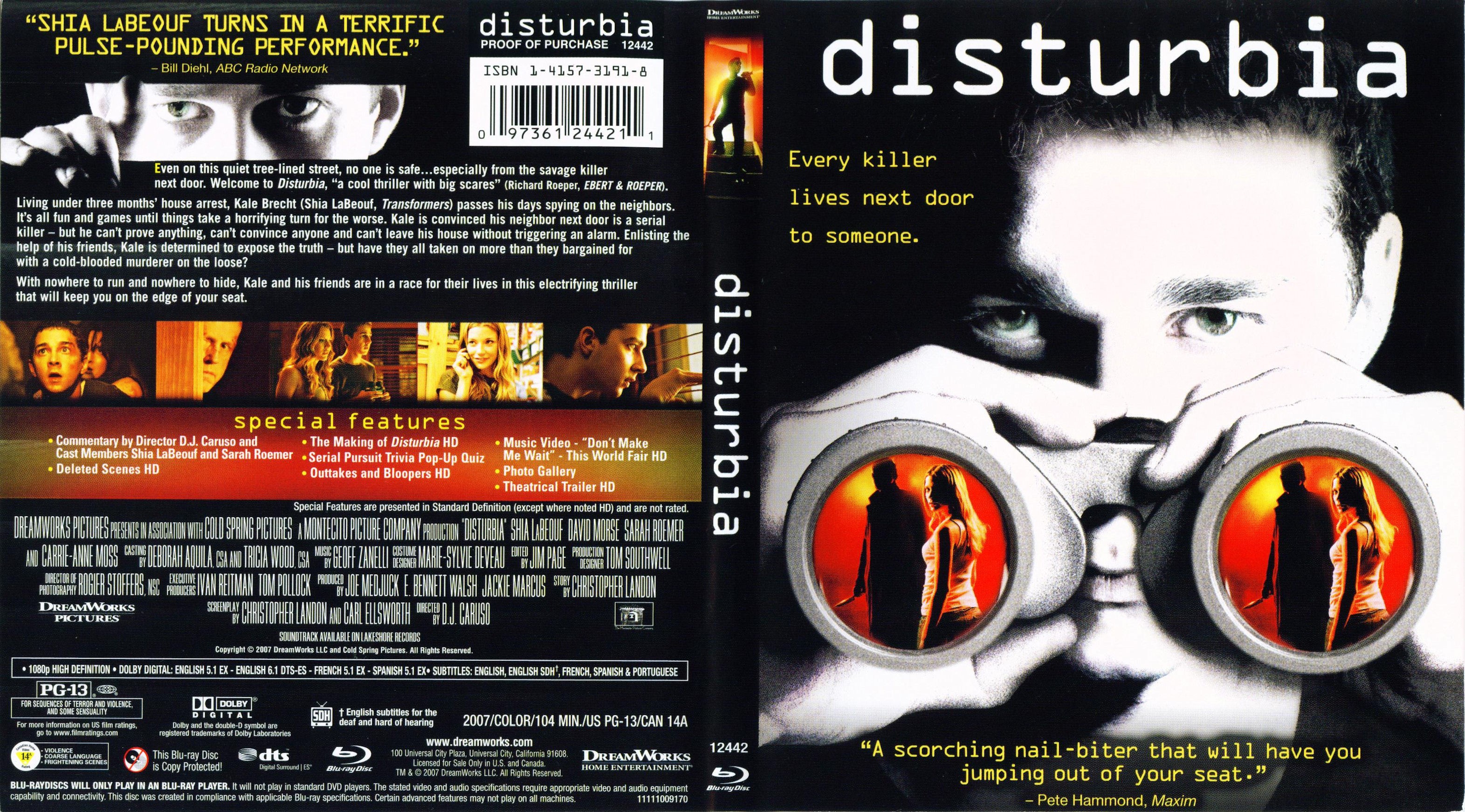 Jaquette DVD Paranoiak - Disturbia Zone 1 (BLU-RAY)