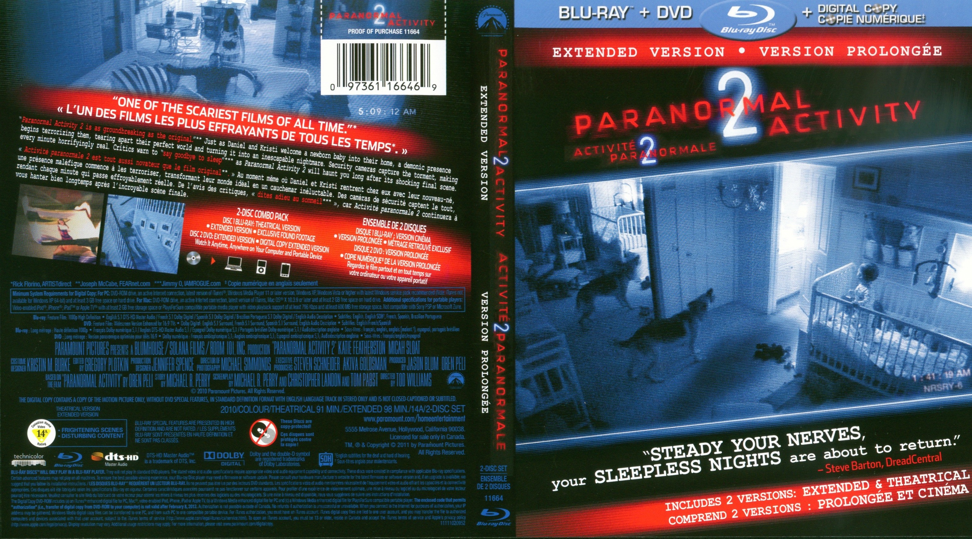 Jaquette DVD Paranormal Activity 2 - Activit paranormale 2 (Canadienne) (BLU-RAY)