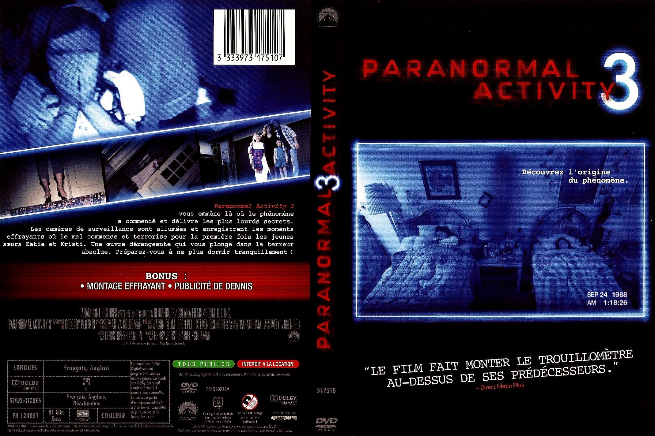 Jaquette DVD Paranormal Activity 3