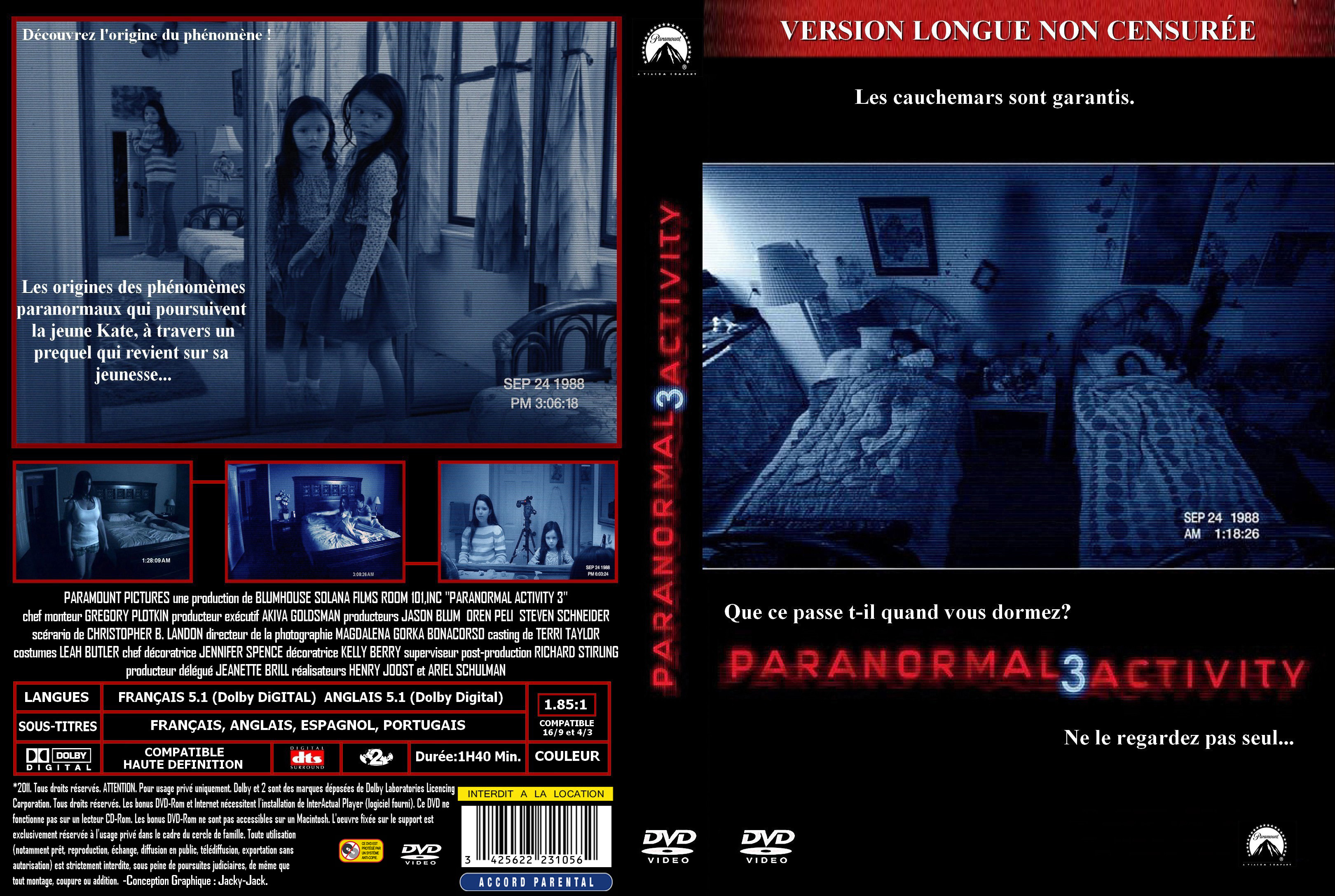 Jaquette DVD Paranormal Activity 3 custom