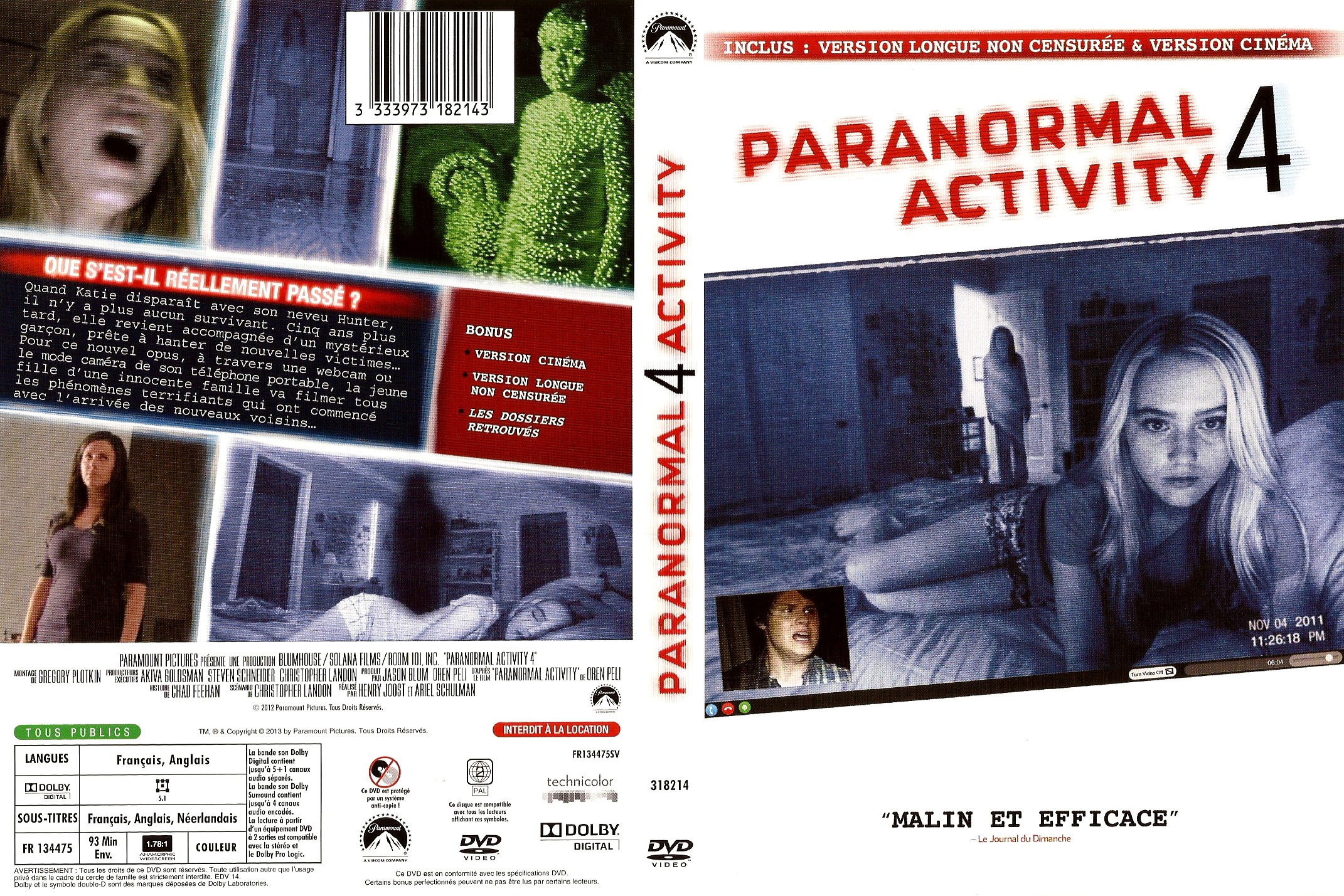 Jaquette DVD Paranormal Activity 4