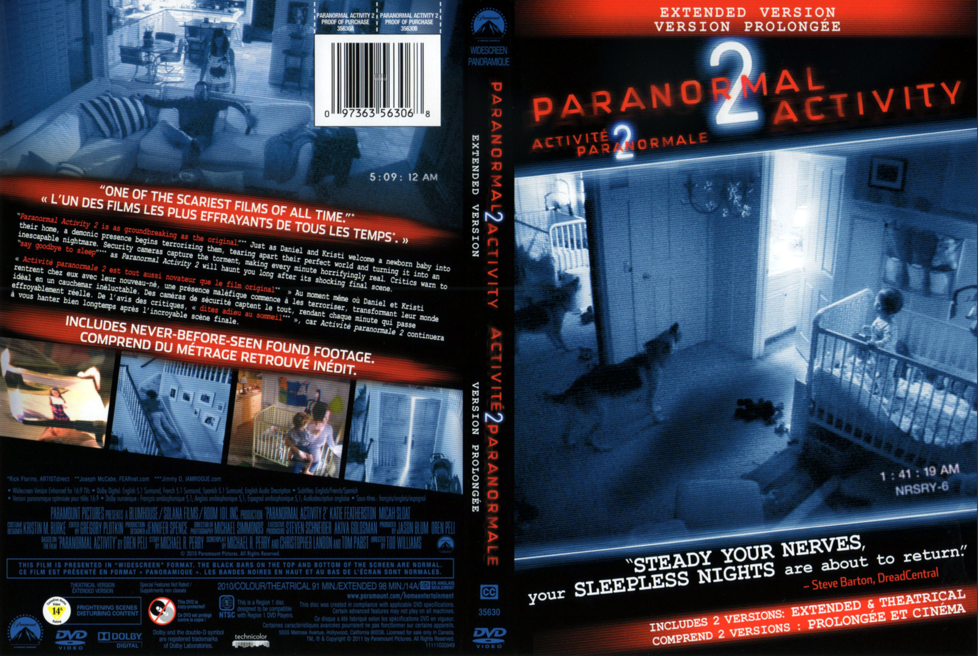 Jaquette DVD Paranormal activity 2 (Canadienne)