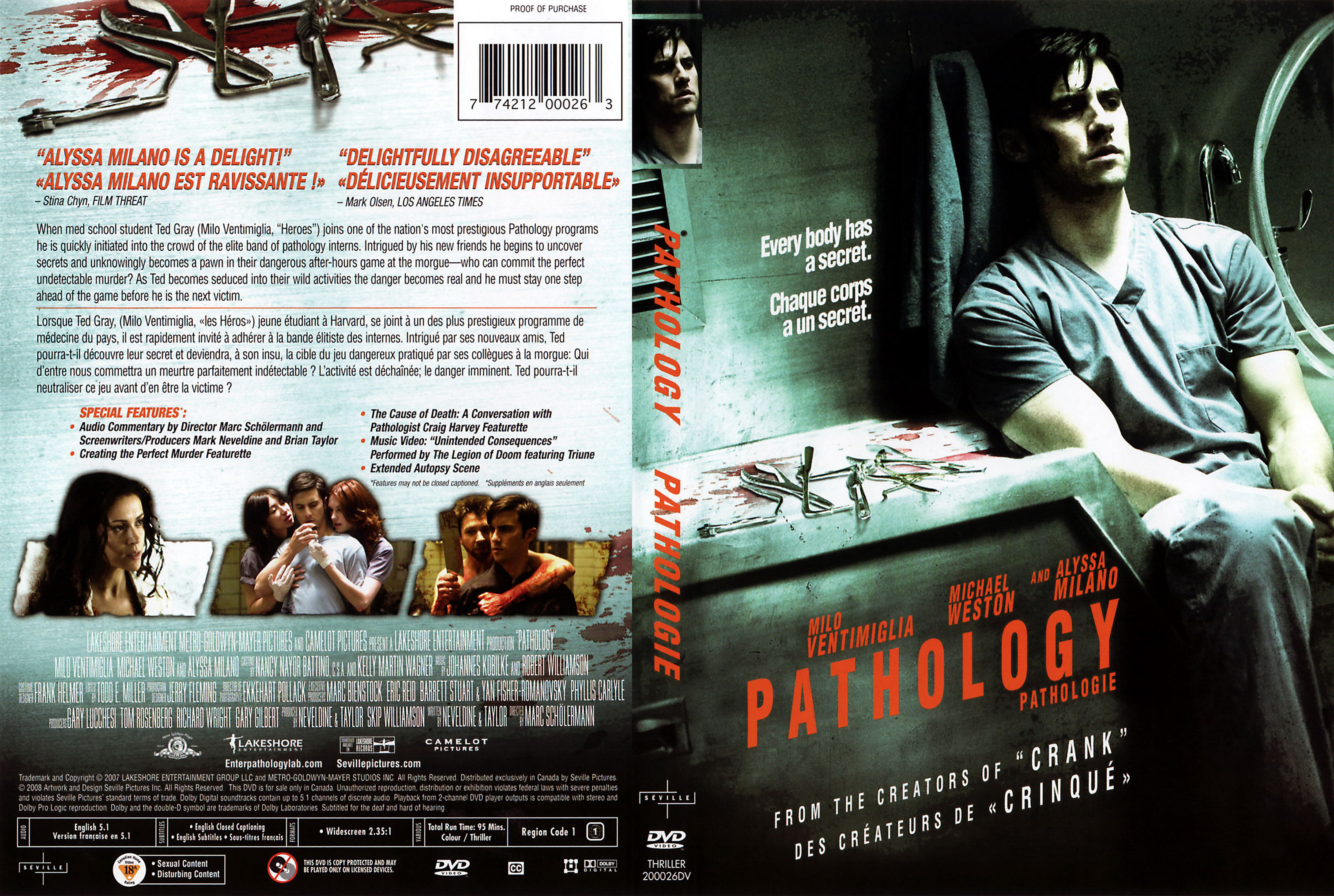 Jaquette DVD Pathology - Pathologie (Canadienne)