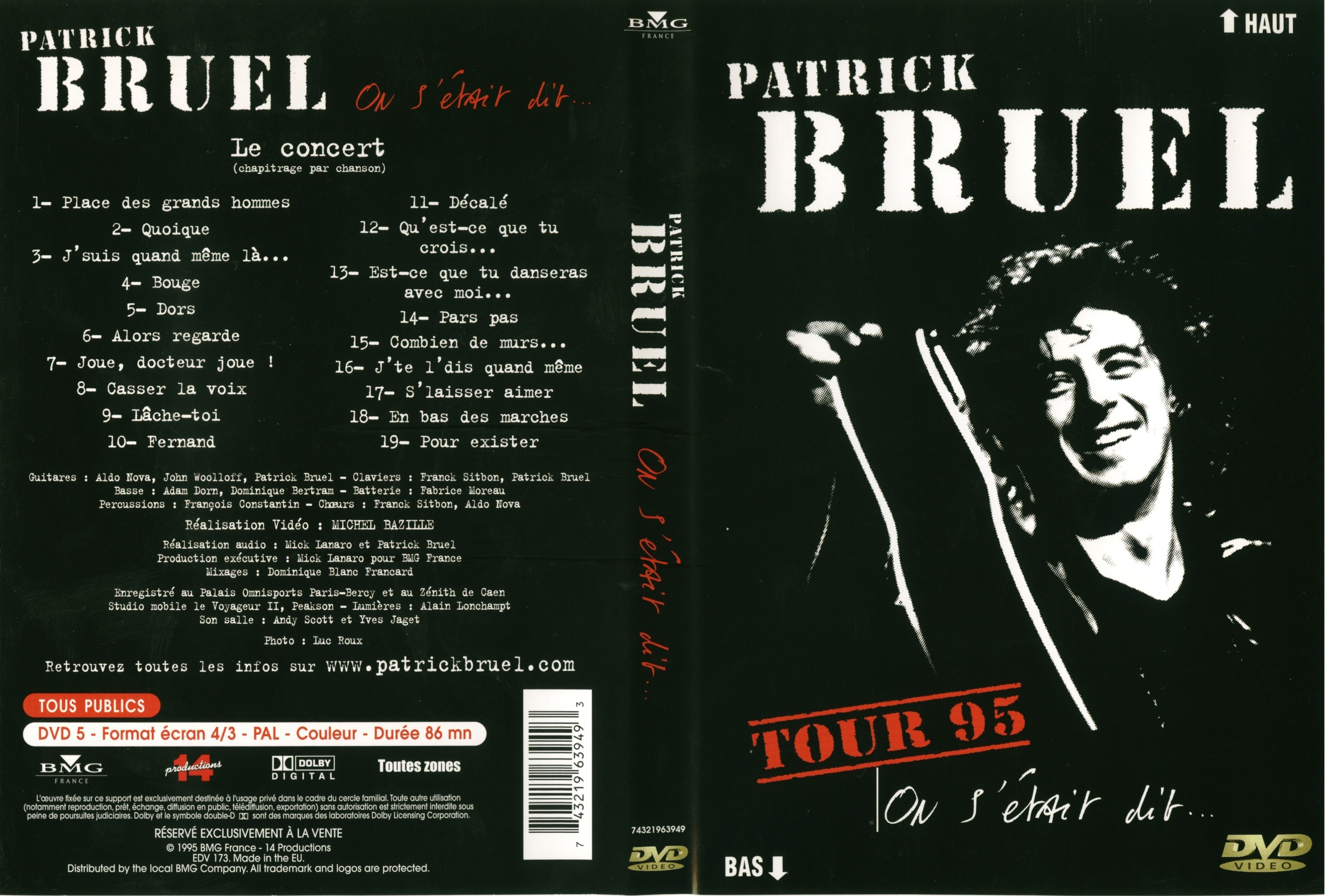 Jaquette DVD Patrick Bruel tour 95 on s