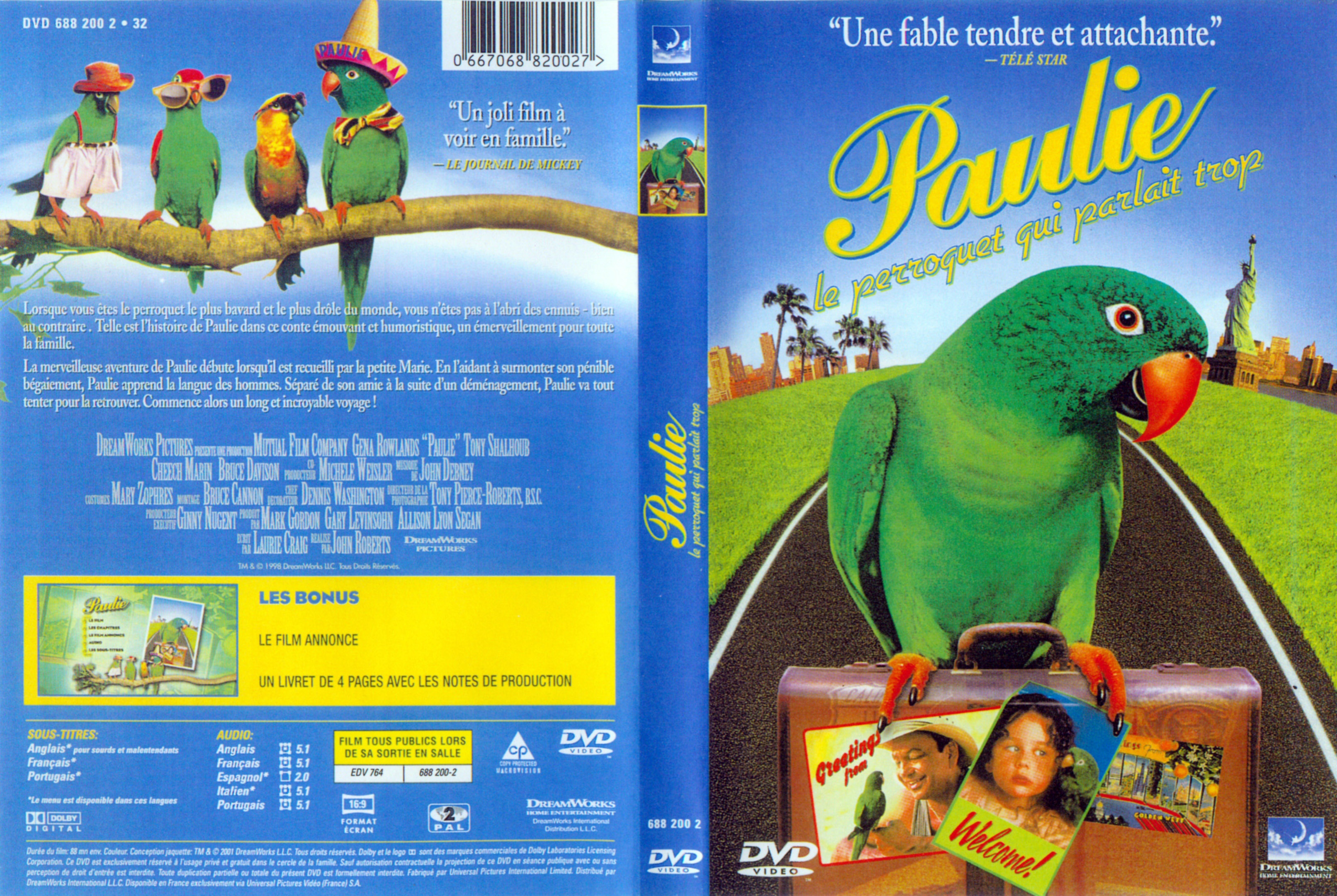 Jaquette DVD Paulie le perroquet qui parlait trop