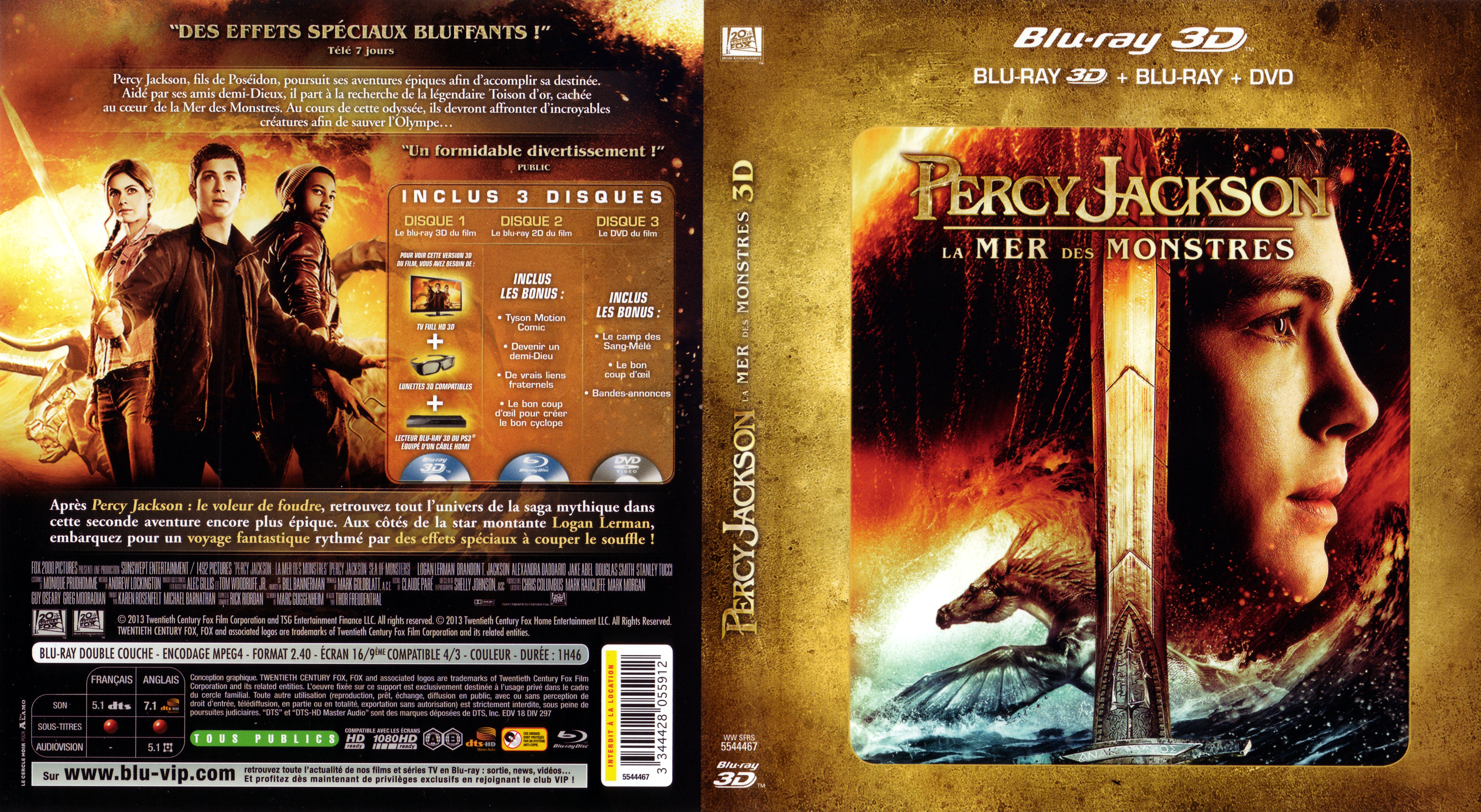 Jaquette DVD Percy Jackson La mer des monstres (BLU-RAY)