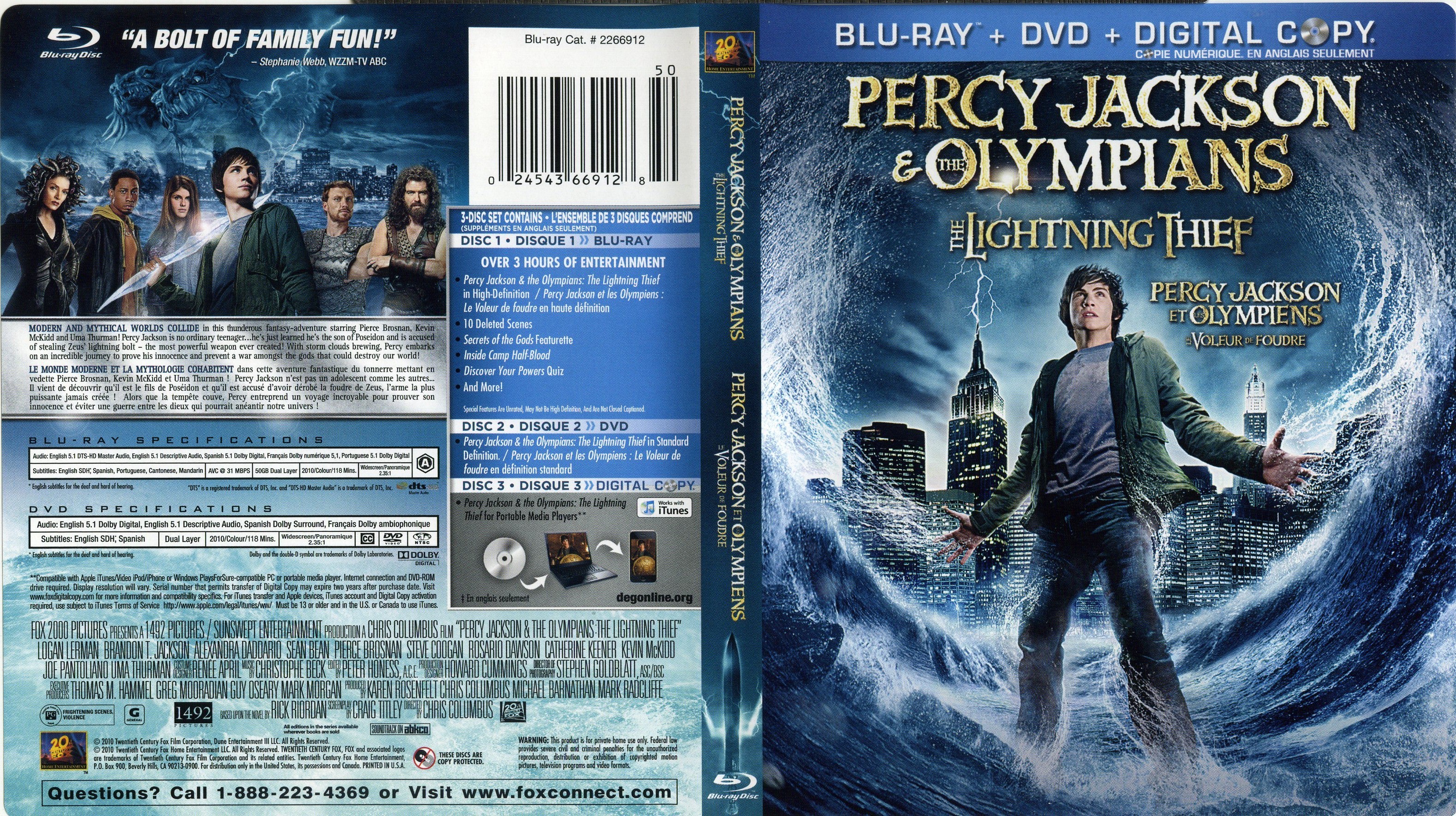 Jaquette DVD Percy Jackson le voleur de foudre (Canadienne) (BLU-RAY)