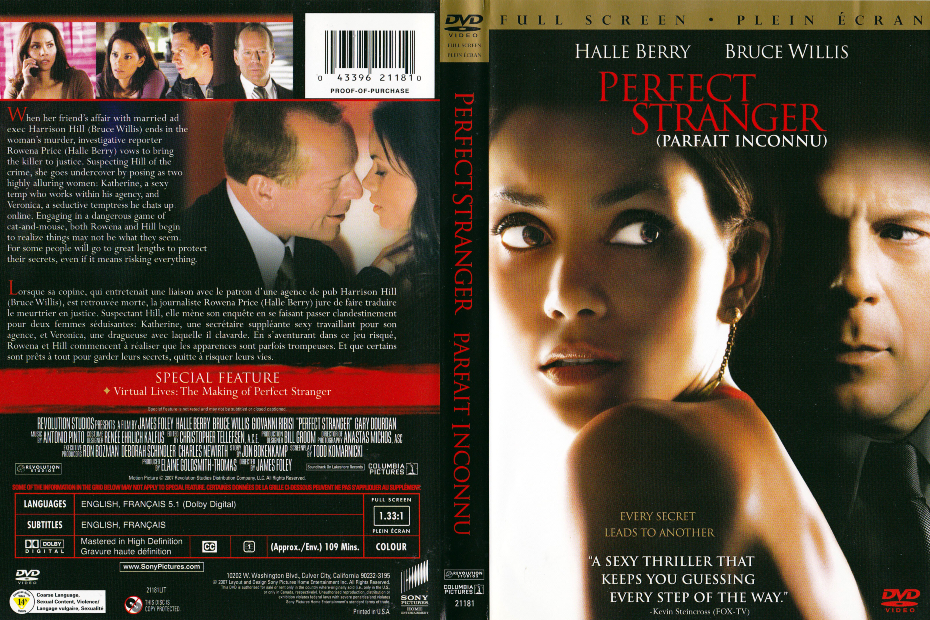 Jaquette DVD Perfect stranger - Parfait inconnu (Canadienne)