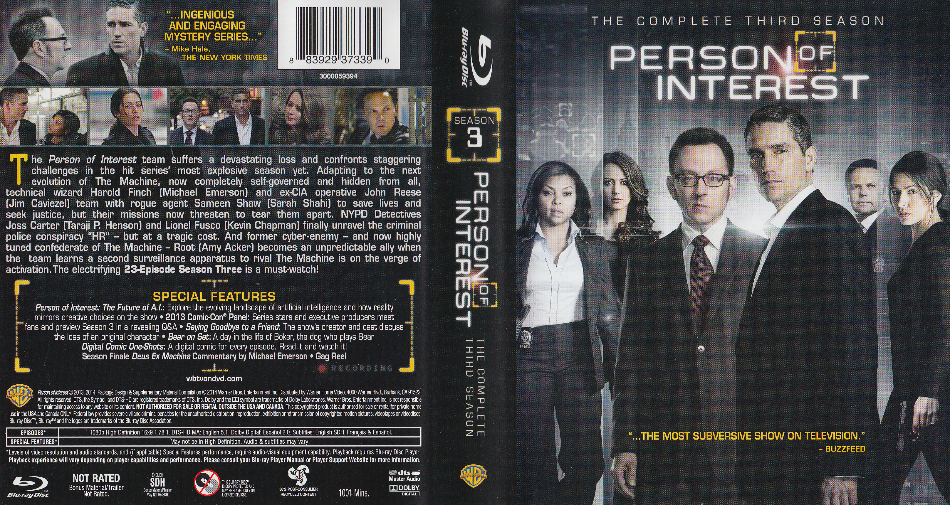 Jaquette DVD Person of interest Saison 3 Zone 1 (BLU-RAY)