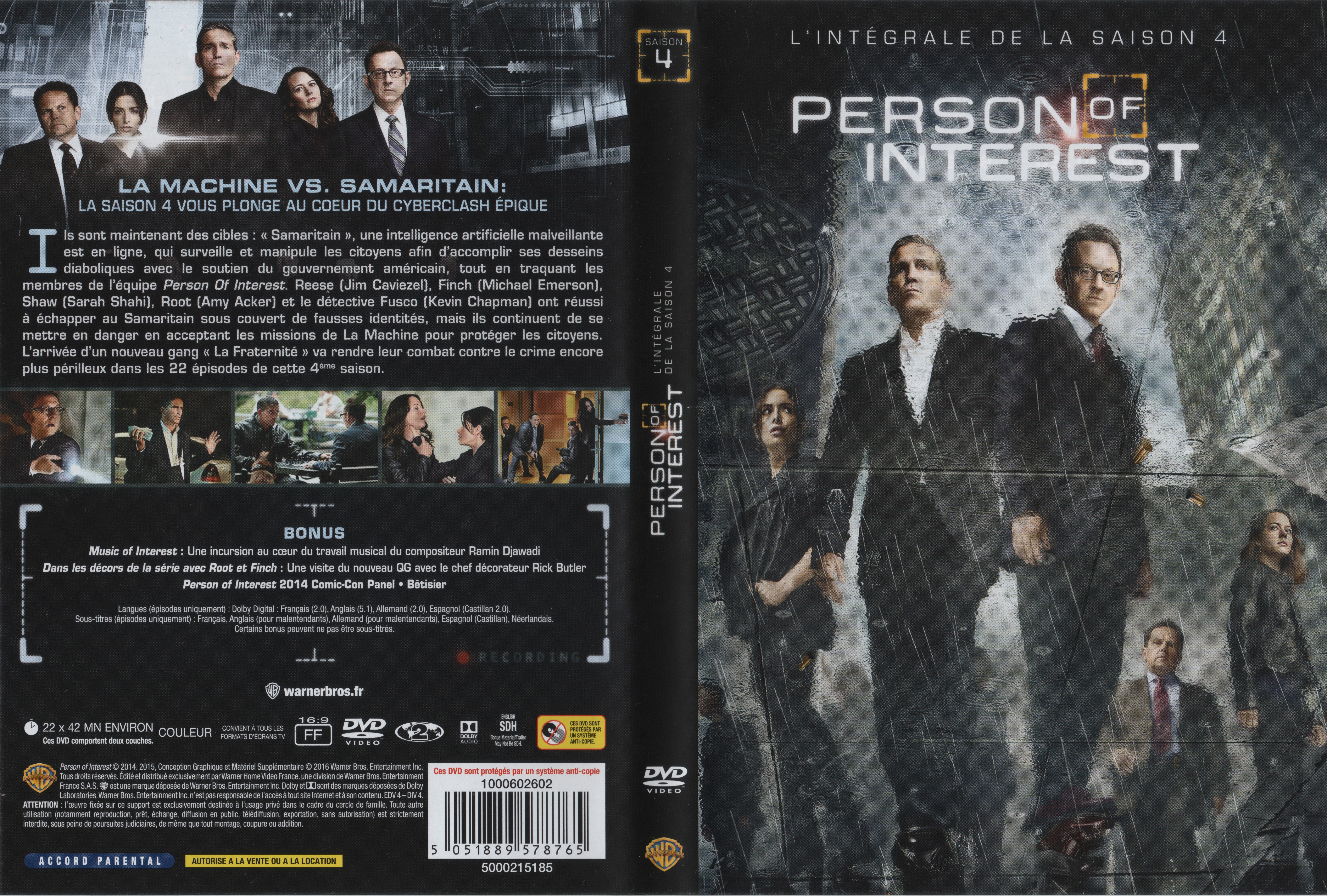 Jaquette DVD Person of interest Saison 4 COFFRET