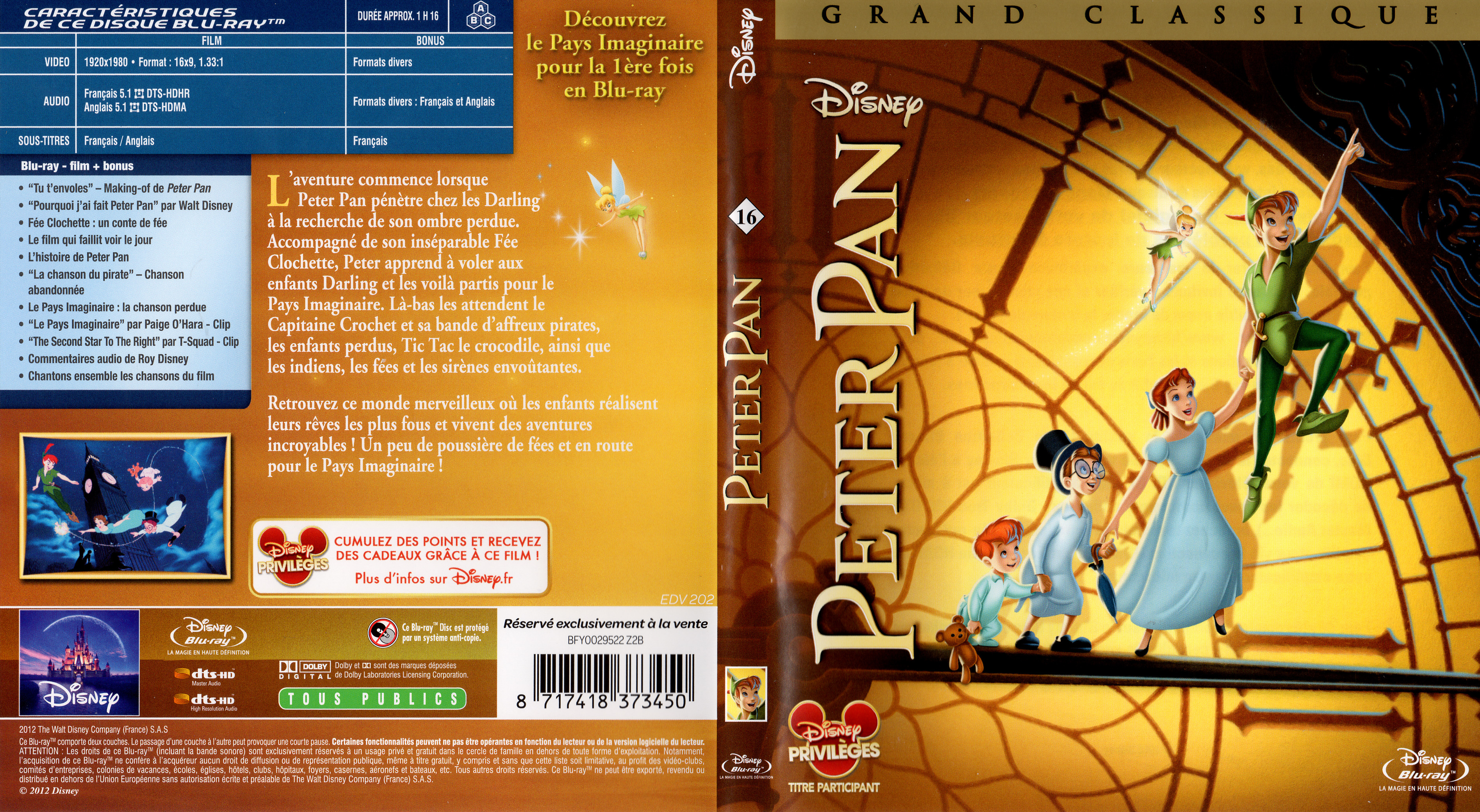Jaquette DVD Peter Pan (BLU-RAY)