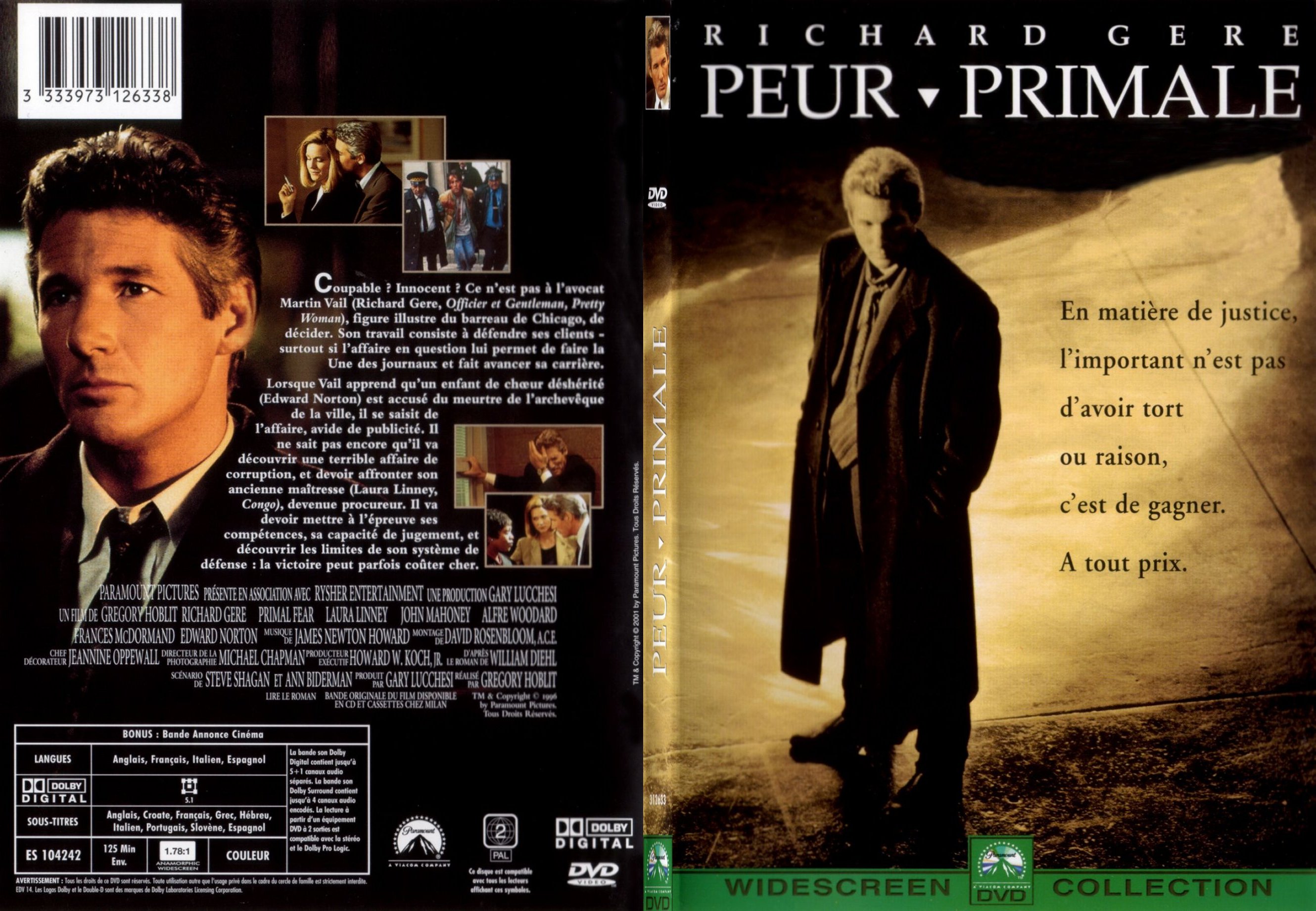 Jaquette DVD Peur primale - SLIM