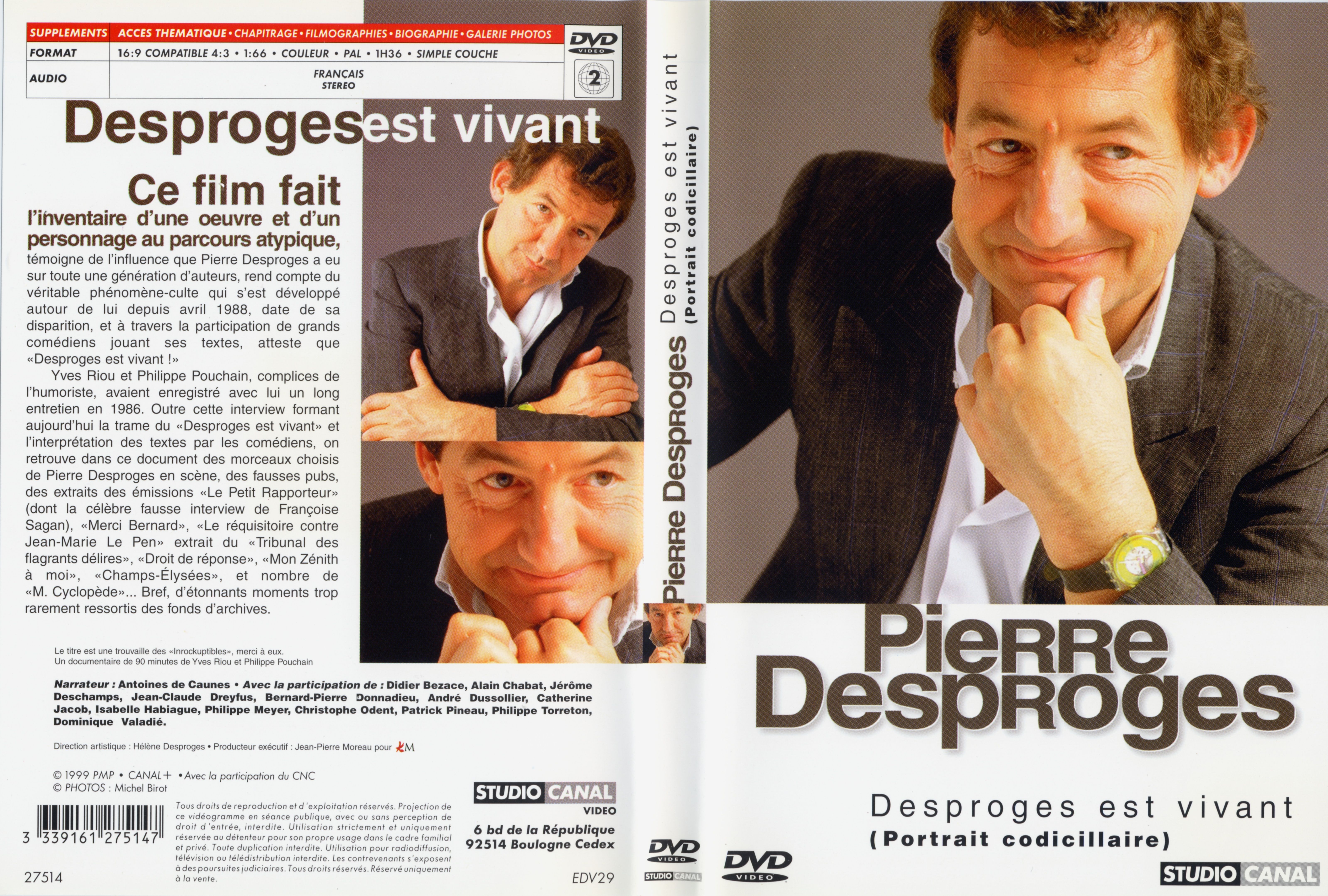 Jaquette DVD Pierre Desproges est vivant