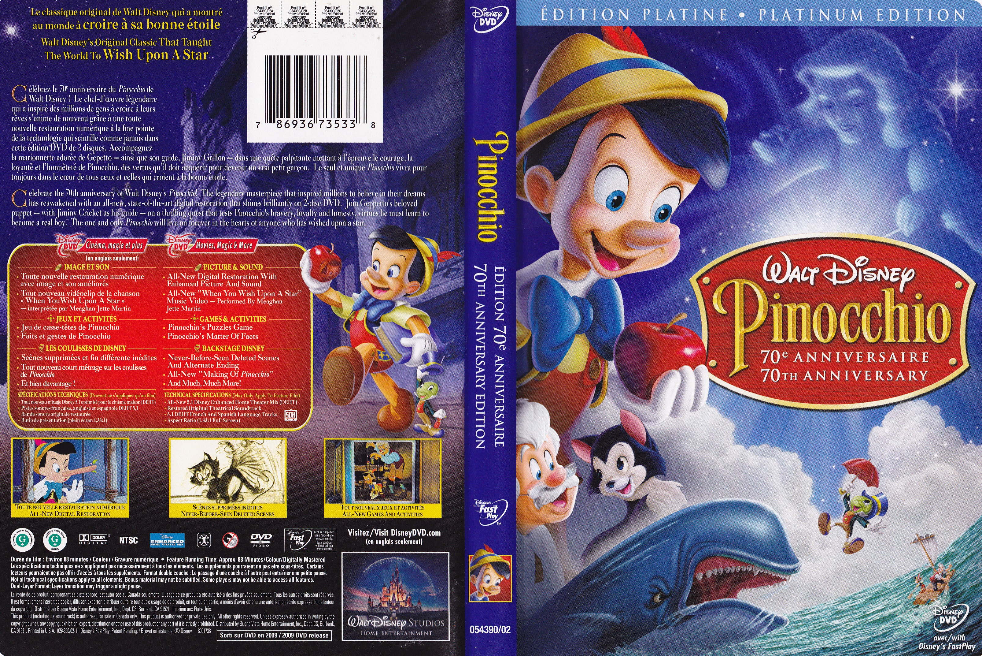 Jaquette DVD Pinocchio 70 ieme (Canadienne)