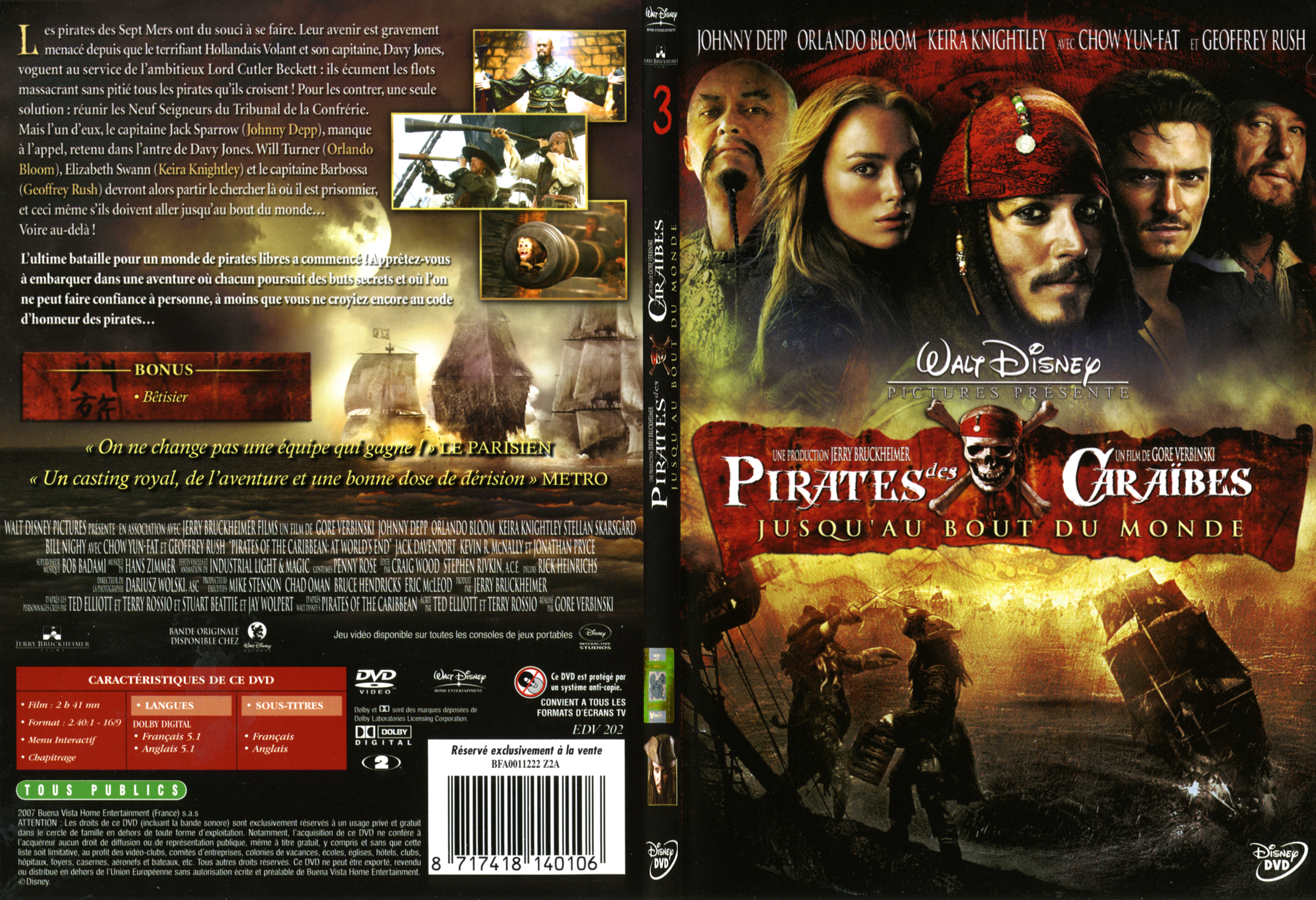 Jaquette DVD Pirates des Caraibes 3 - SLIM