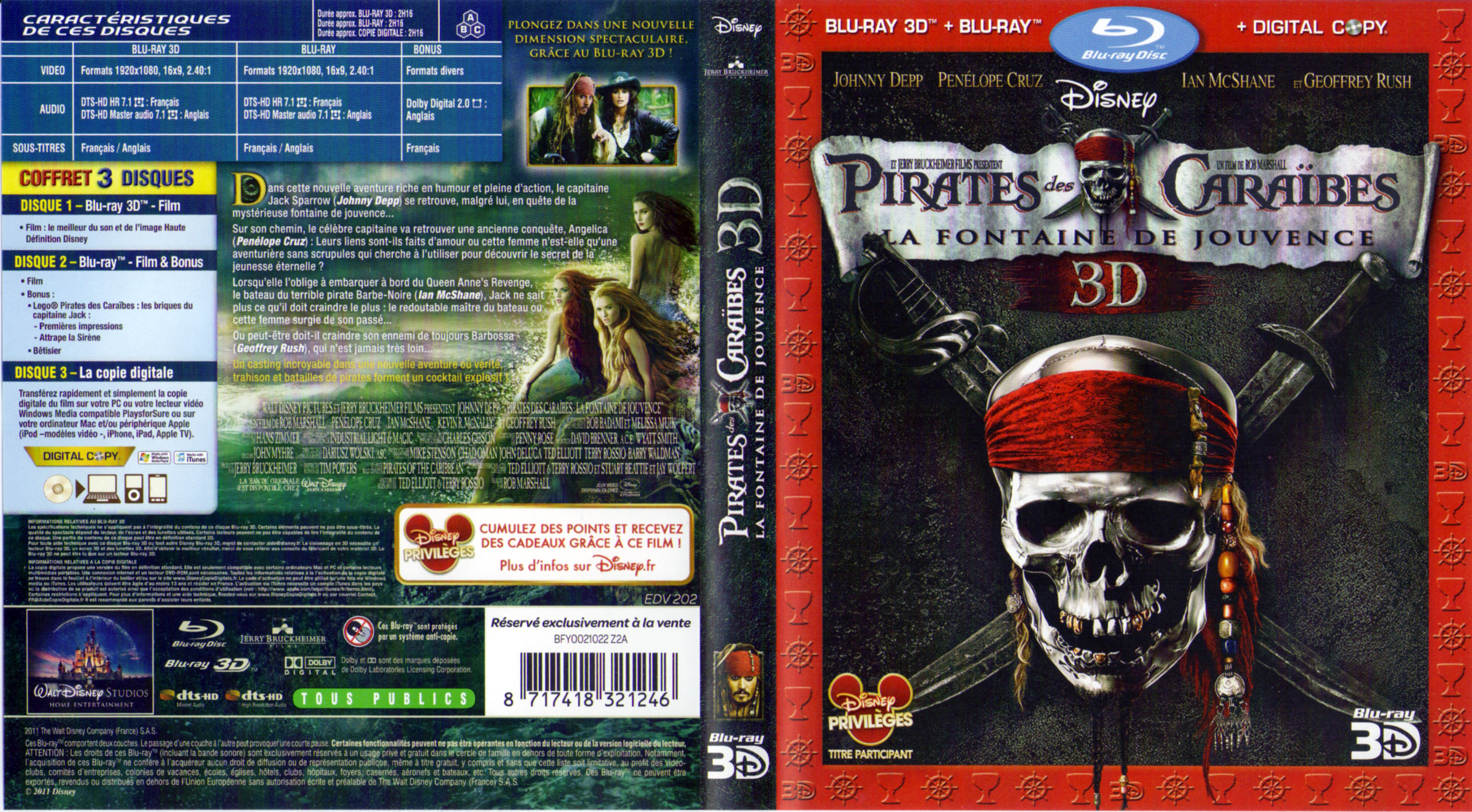 Jaquette DVD Pirates des Caraibes la Fontaine de Jouvence 3D (BLU-RAY)
