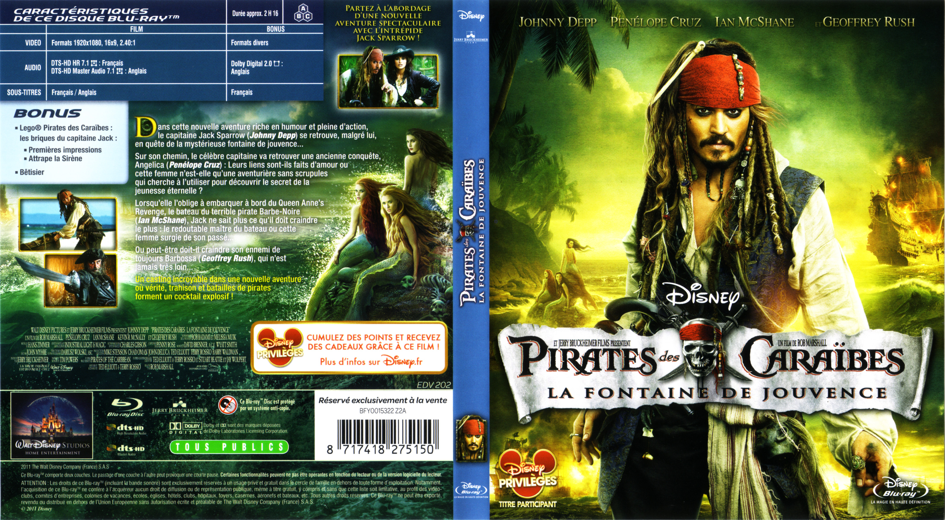 Jaquette DVD Pirates des Caraibes la Fontaine de Jouvence (BLU-RAY)