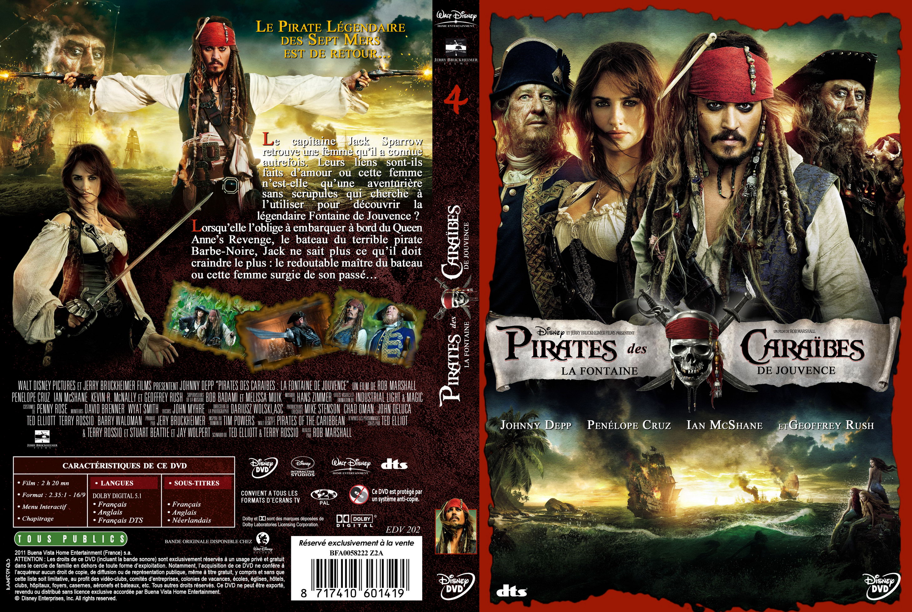 Jaquette DVD Pirates des Caraibes la Fontaine de Jouvence custom