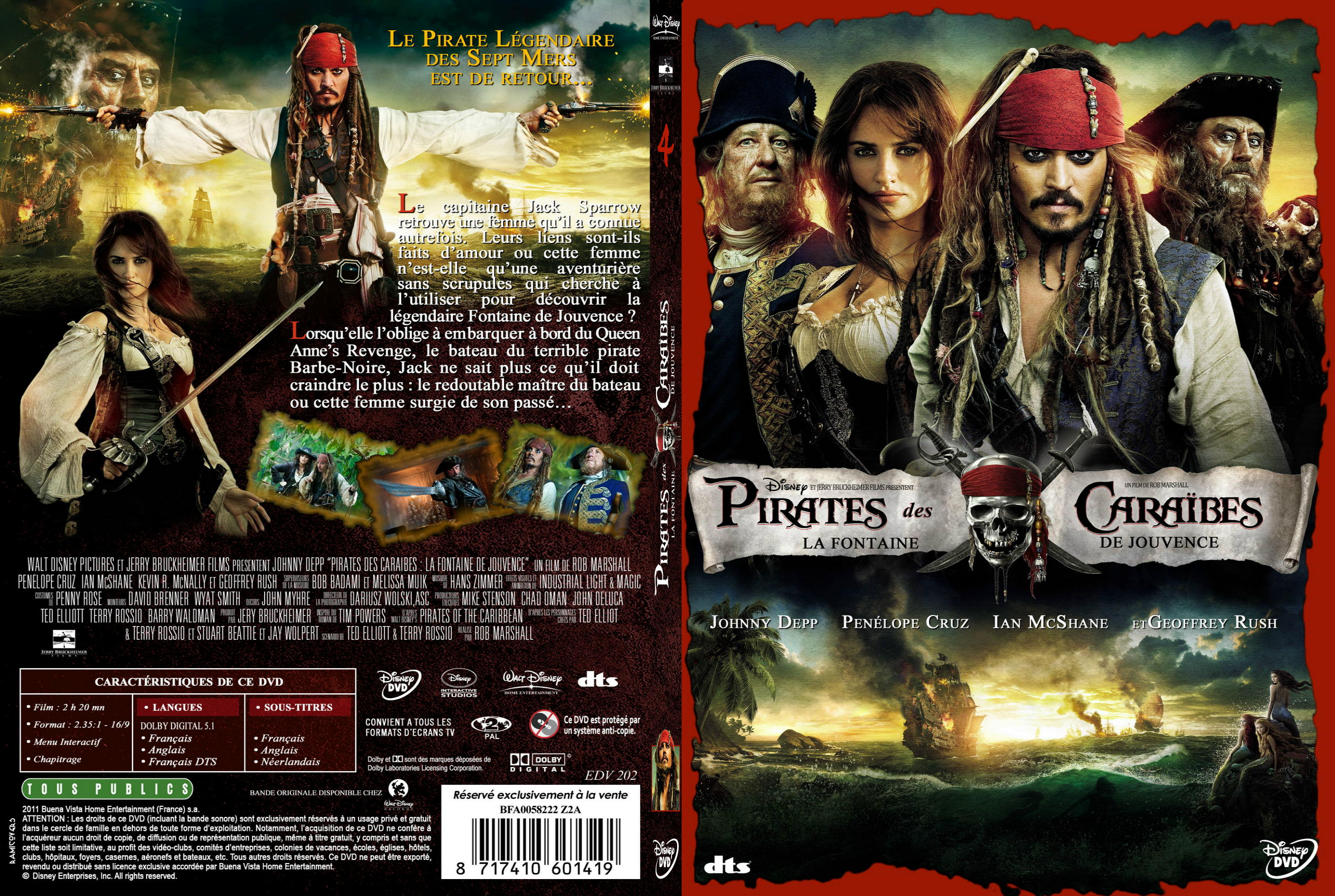 Jaquette DVD Pirates des Caraibes la Fontaine de Jouvence custom - SLIM