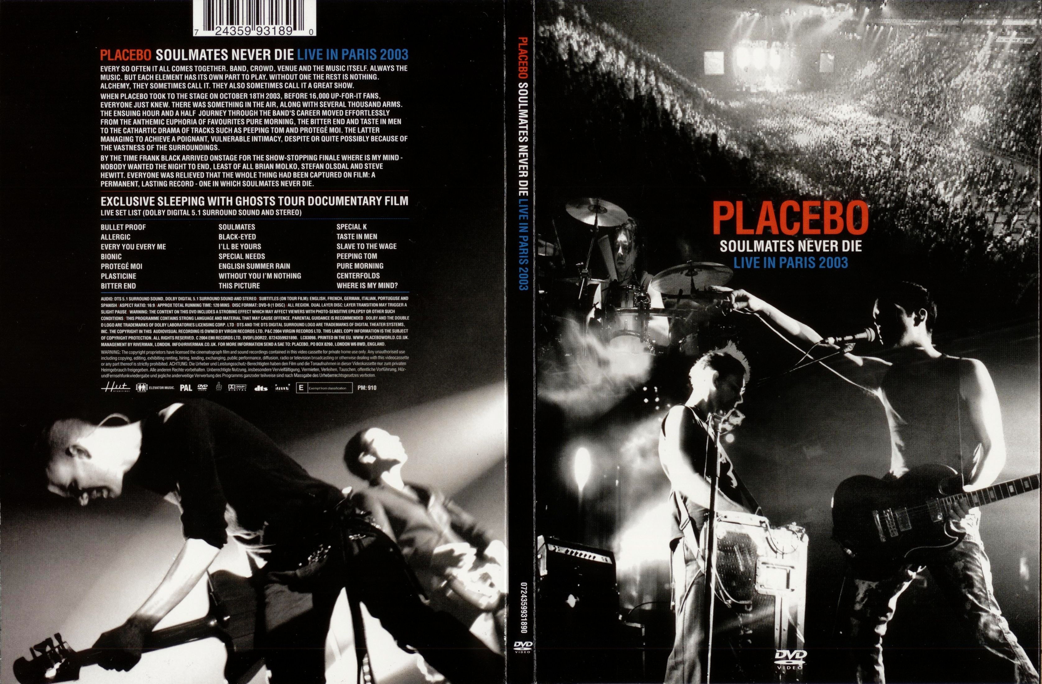 Jaquette DVD Placebo - Soulmates Never Die - Live in Paris 2003