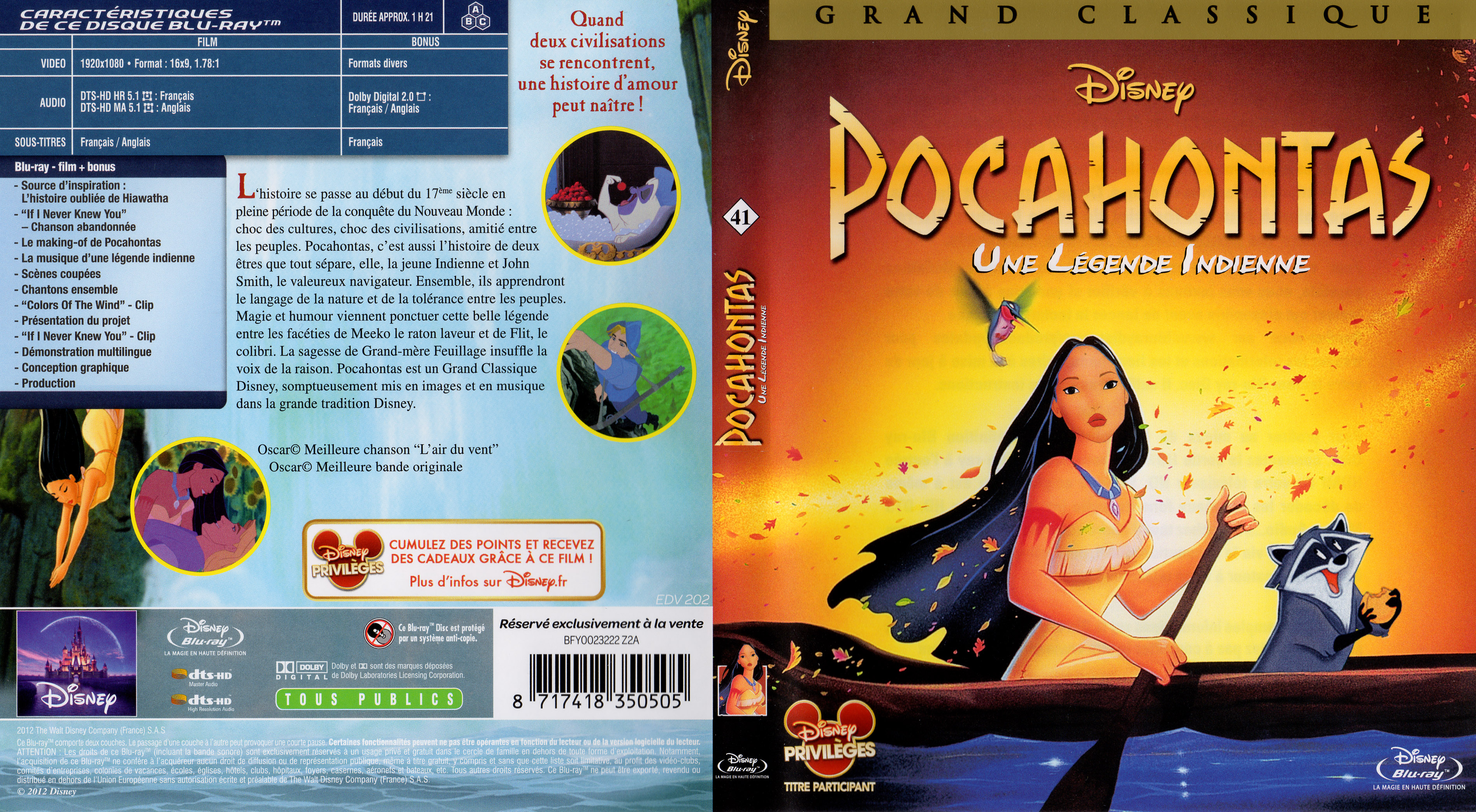 Jaquette DVD Pocahontas (BLU-RAY)