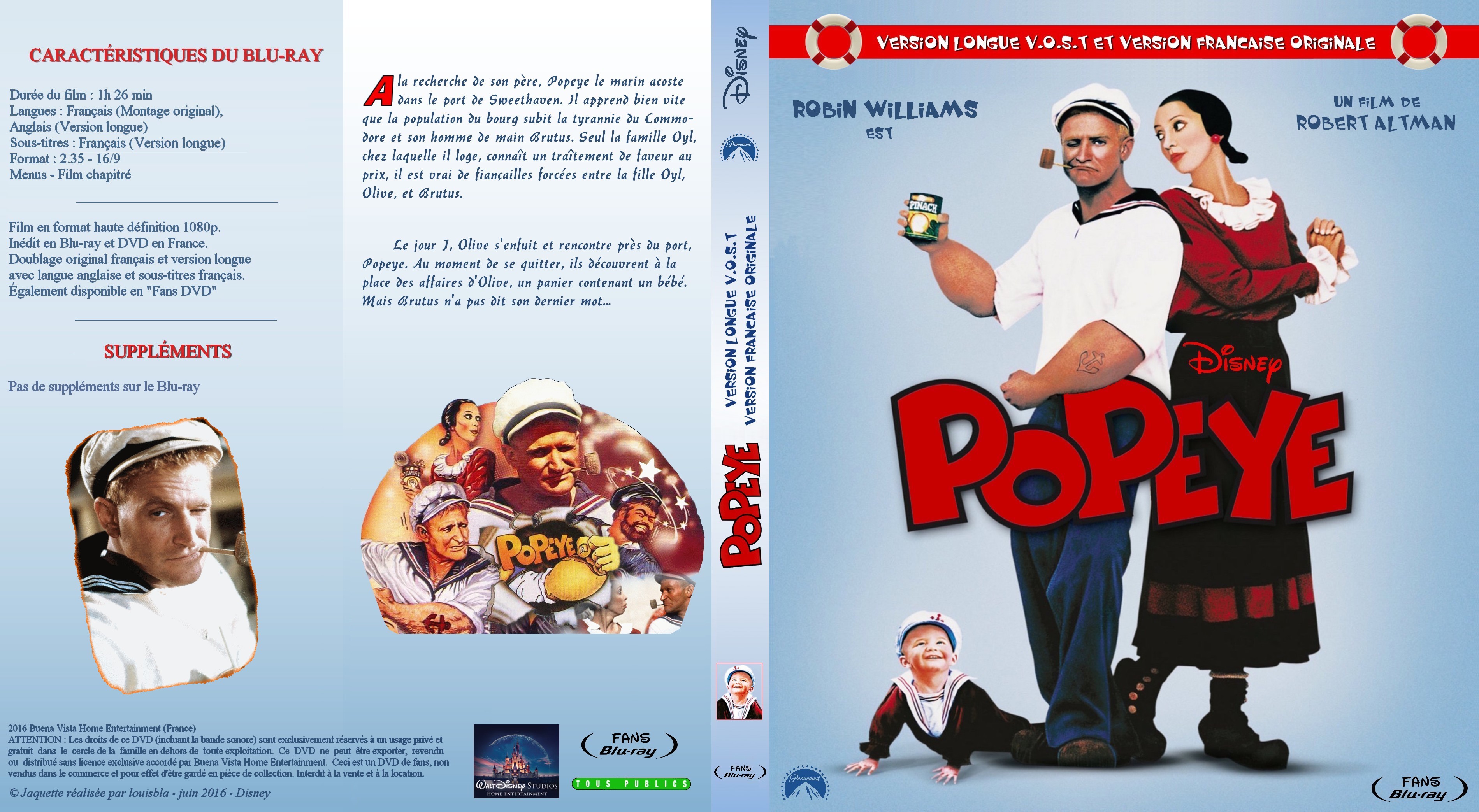 Jaquette DVD Popeye (1980) custom (BLU-RAY)