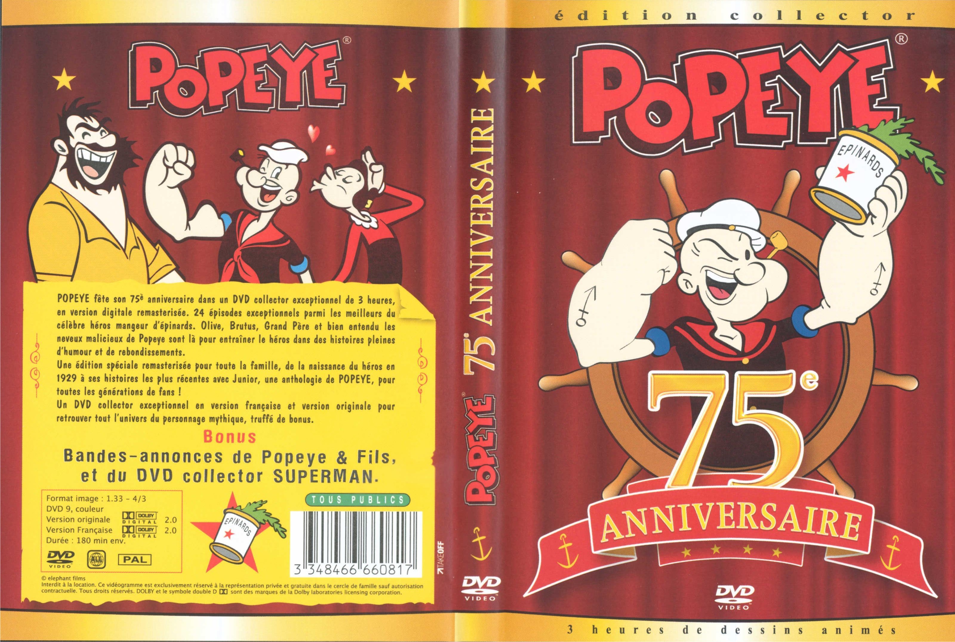 Jaquette DVD Popeye - 75eme anniversaire