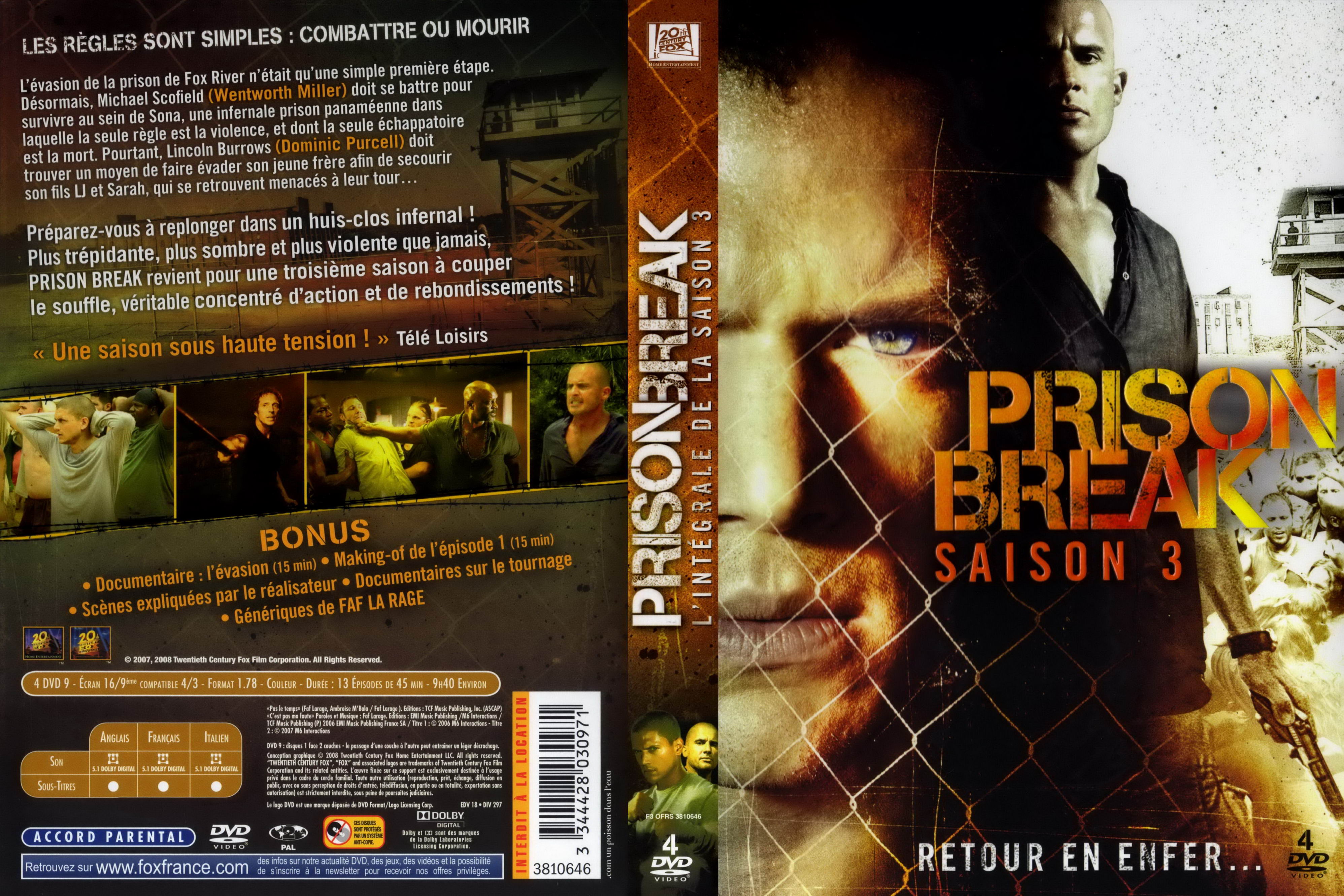Jaquette DVD Prison break Saison 3 COFFRET