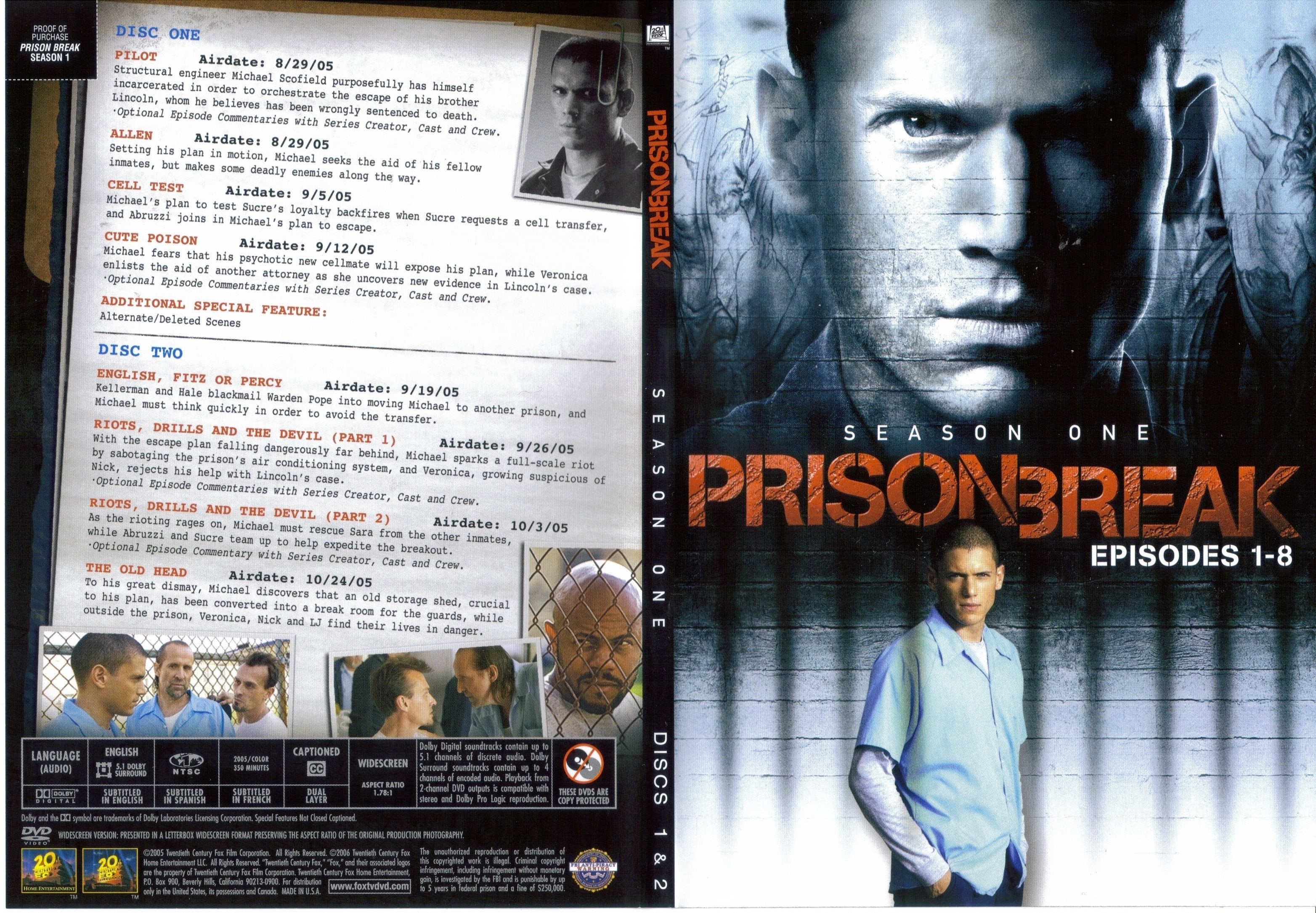 Jaquette DVD Prison break saison 1 DVD 1 - SLIM (Canadienne)