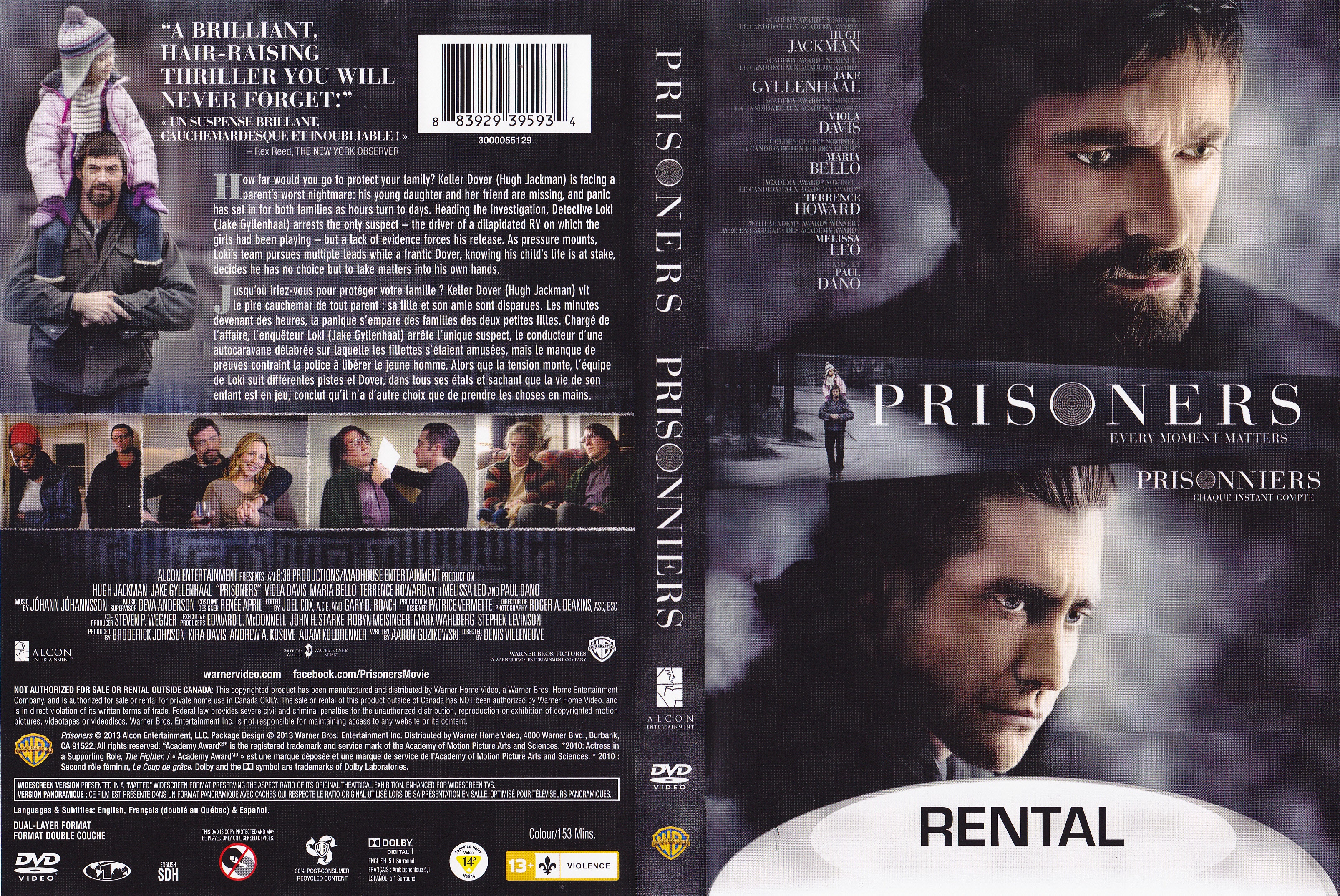 Jaquette DVD Prisoners - Prisonniers (Canadienne)