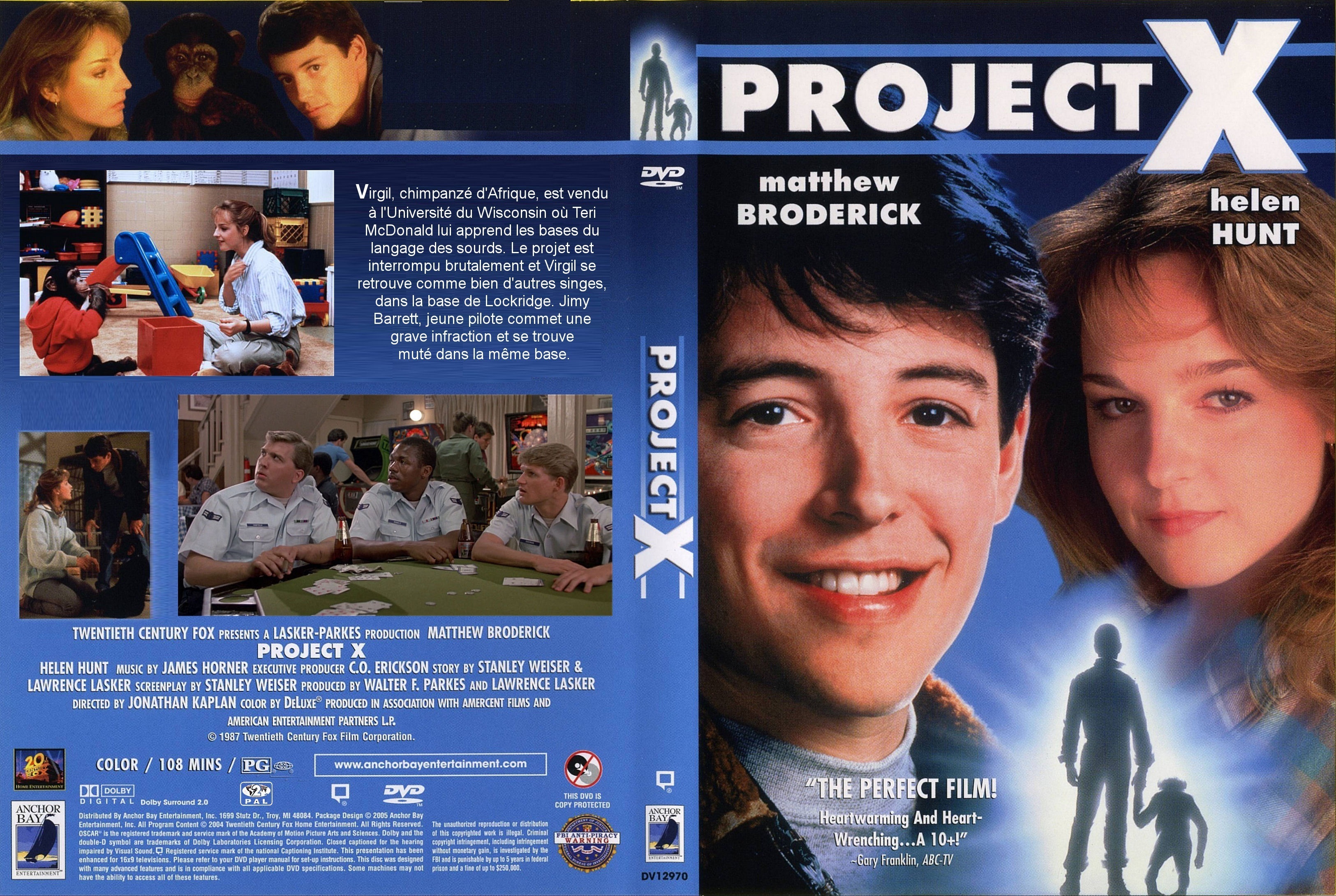 Jaquette DVD Projet X (1987) custom