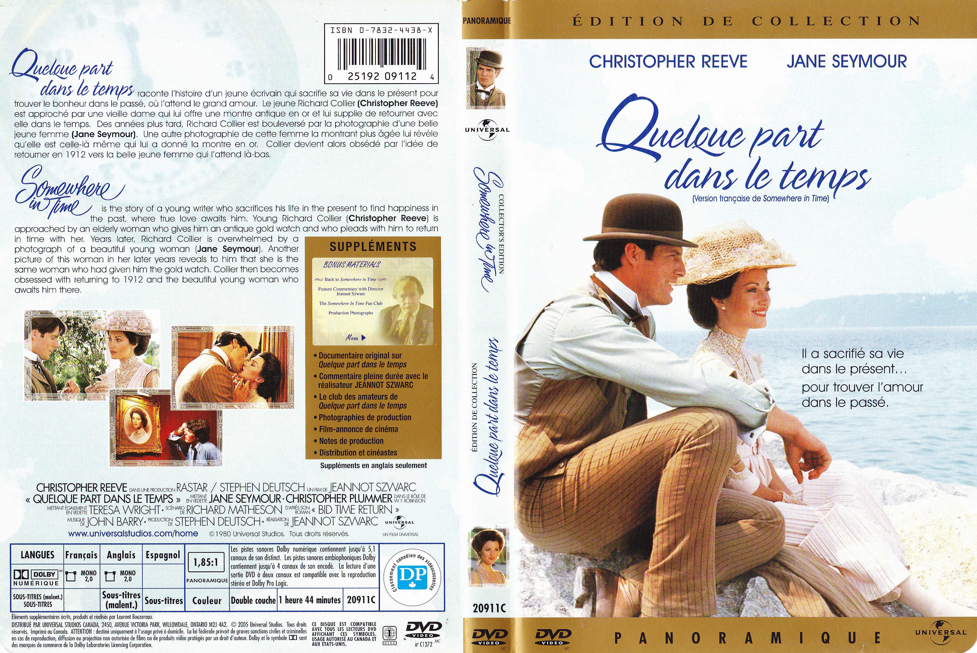 Jaquette DVD Quelque part dans le temps - Somewhere in time (Canadienne)