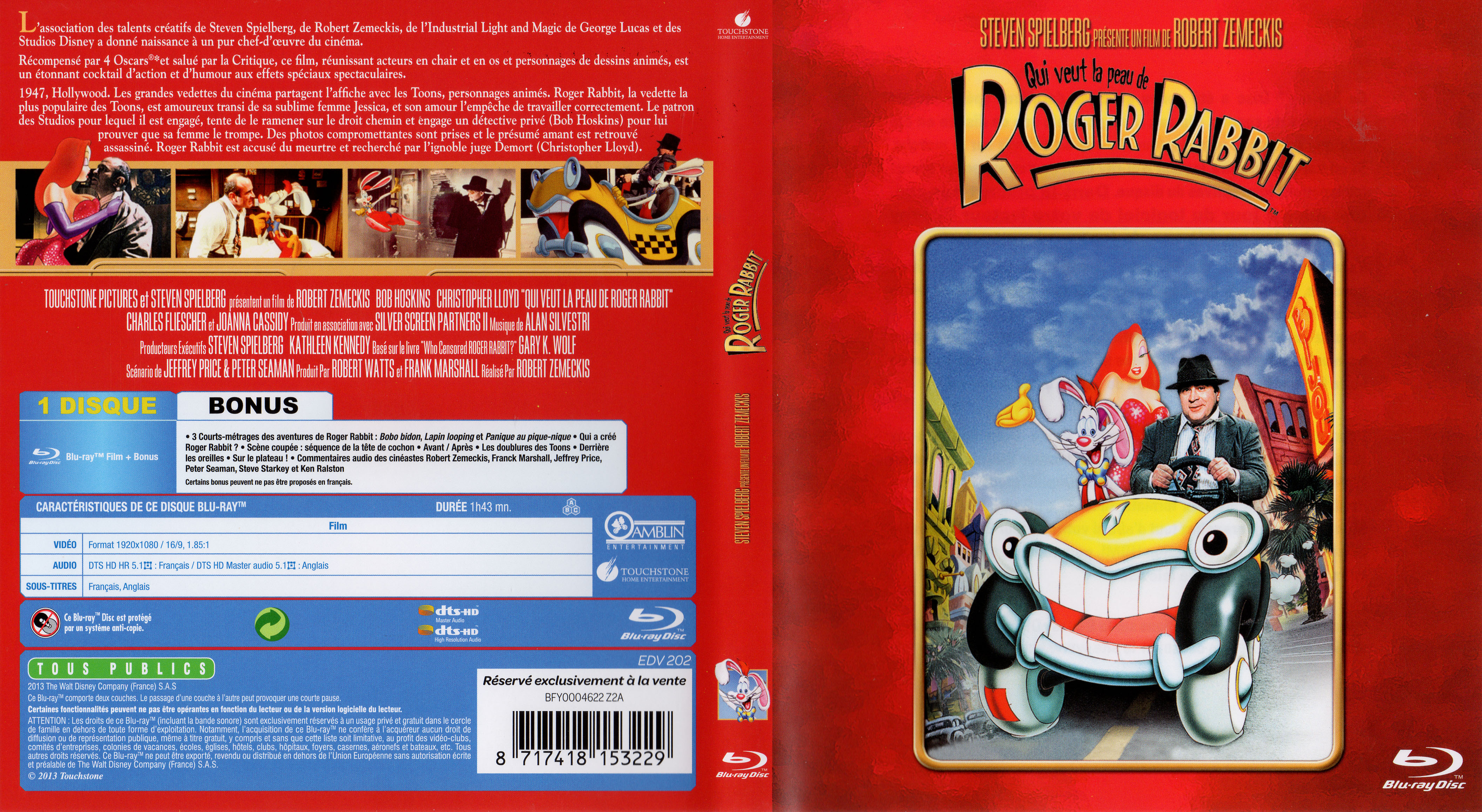 Jaquette DVD Qui veut la peau de Roger Rabbit (BLU-RAY)