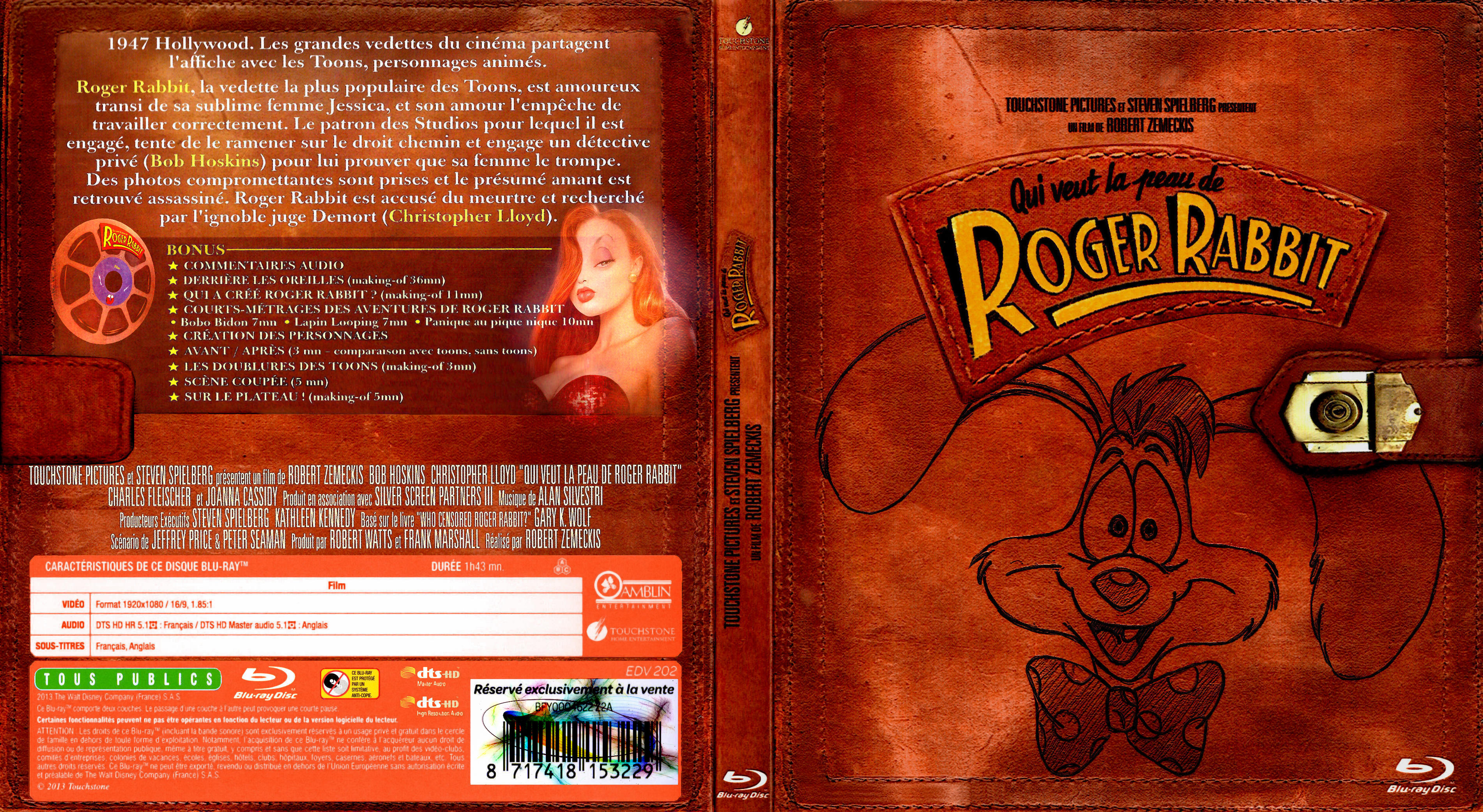 Jaquette DVD Qui veut la peau de Roger Rabbit custom (BLU-RAY)