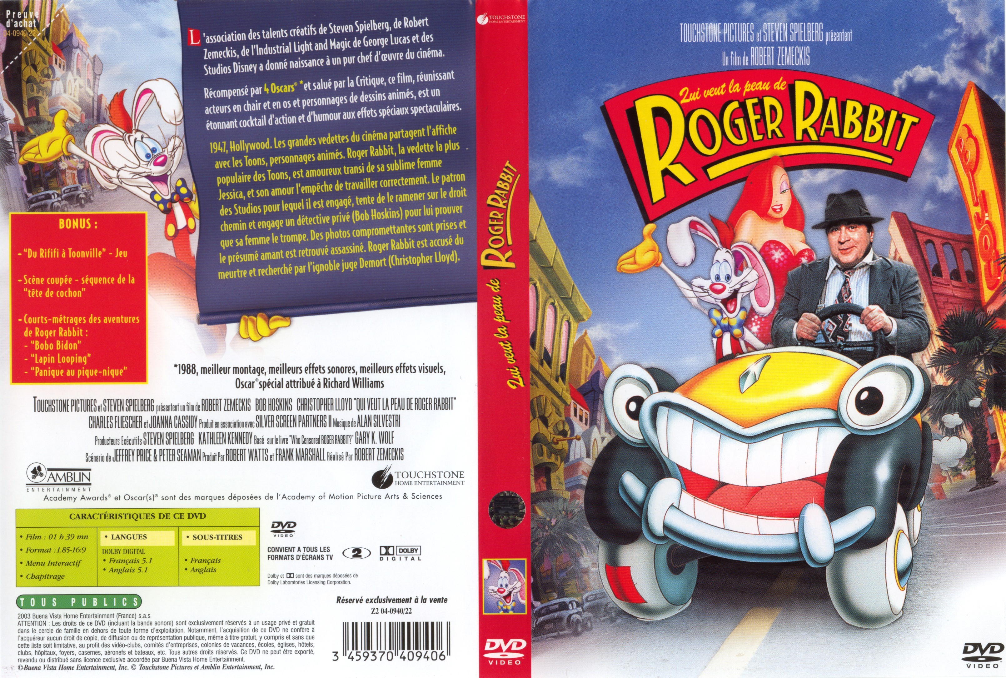 Jaquette DVD Qui veut la peau de Roger Rabbit v2