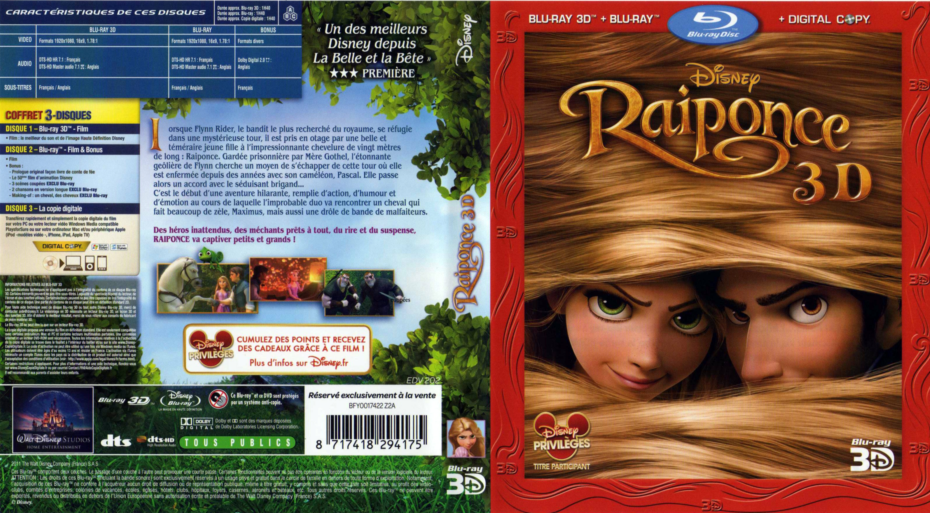 Jaquette DVD Raiponce 3D (BLU-RAY)