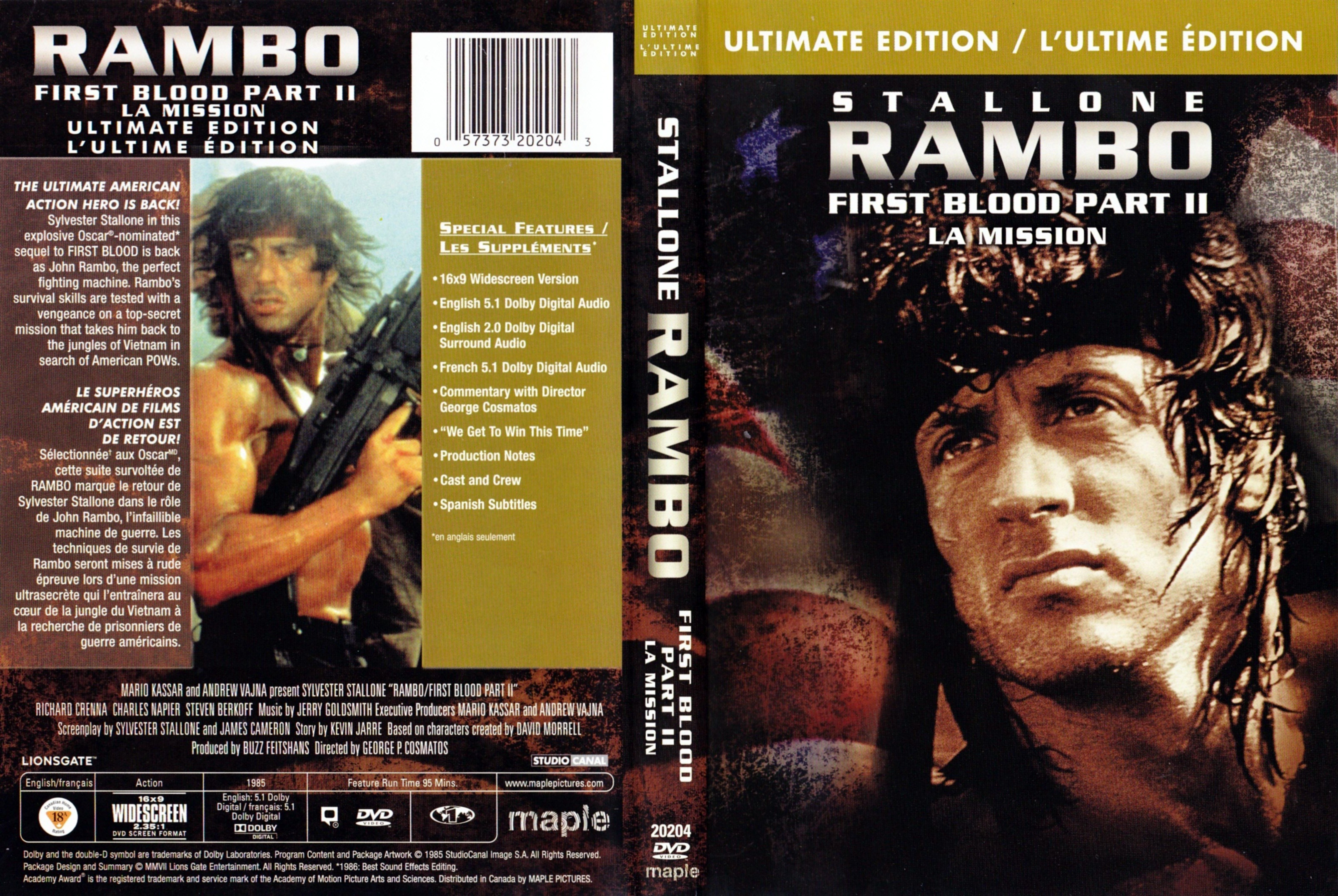 Jaquette DVD Rambo 2 - La mission (Canadienne)