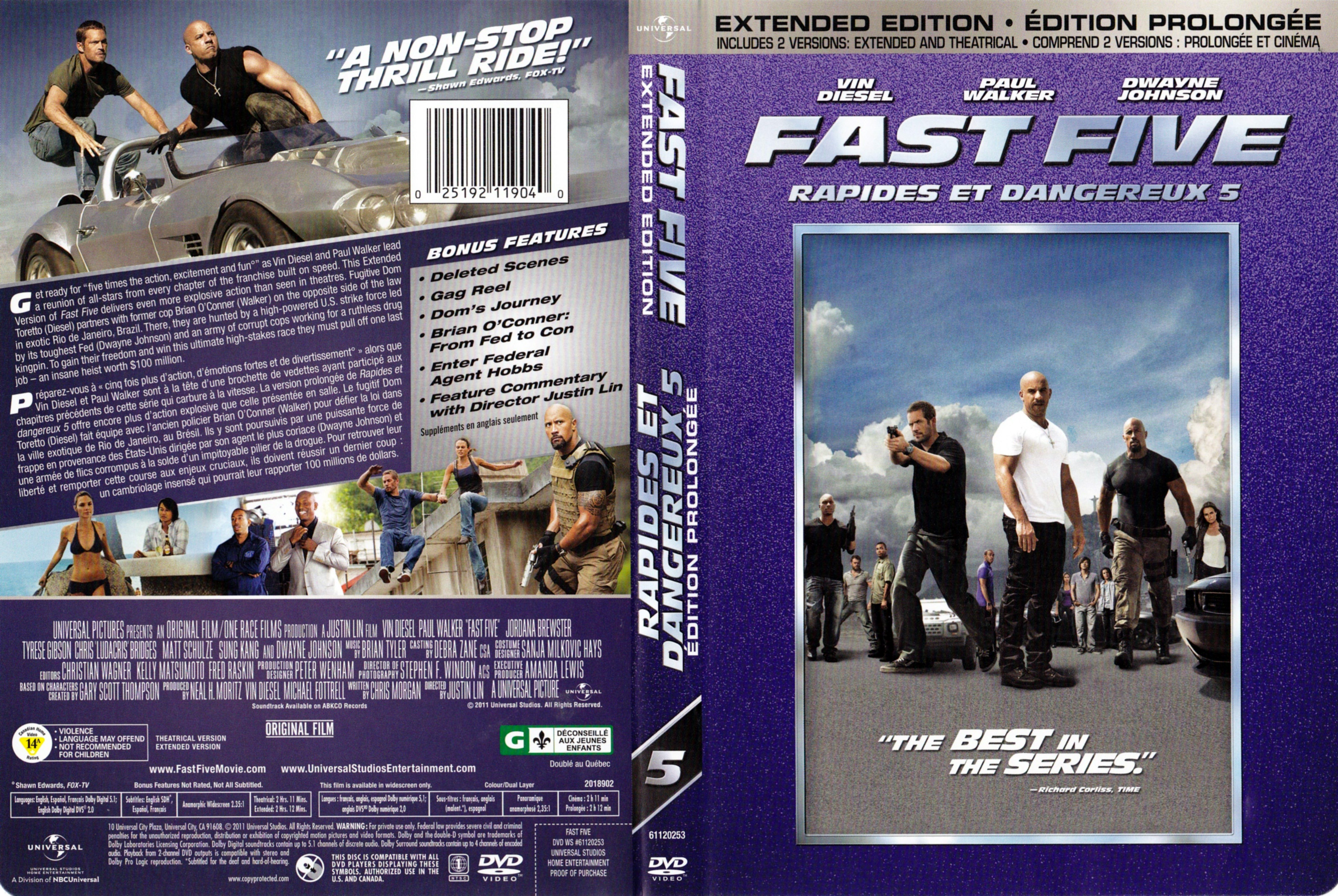 Jaquette DVD Rapide et dangereux 5 - Fast five (Canadienne)