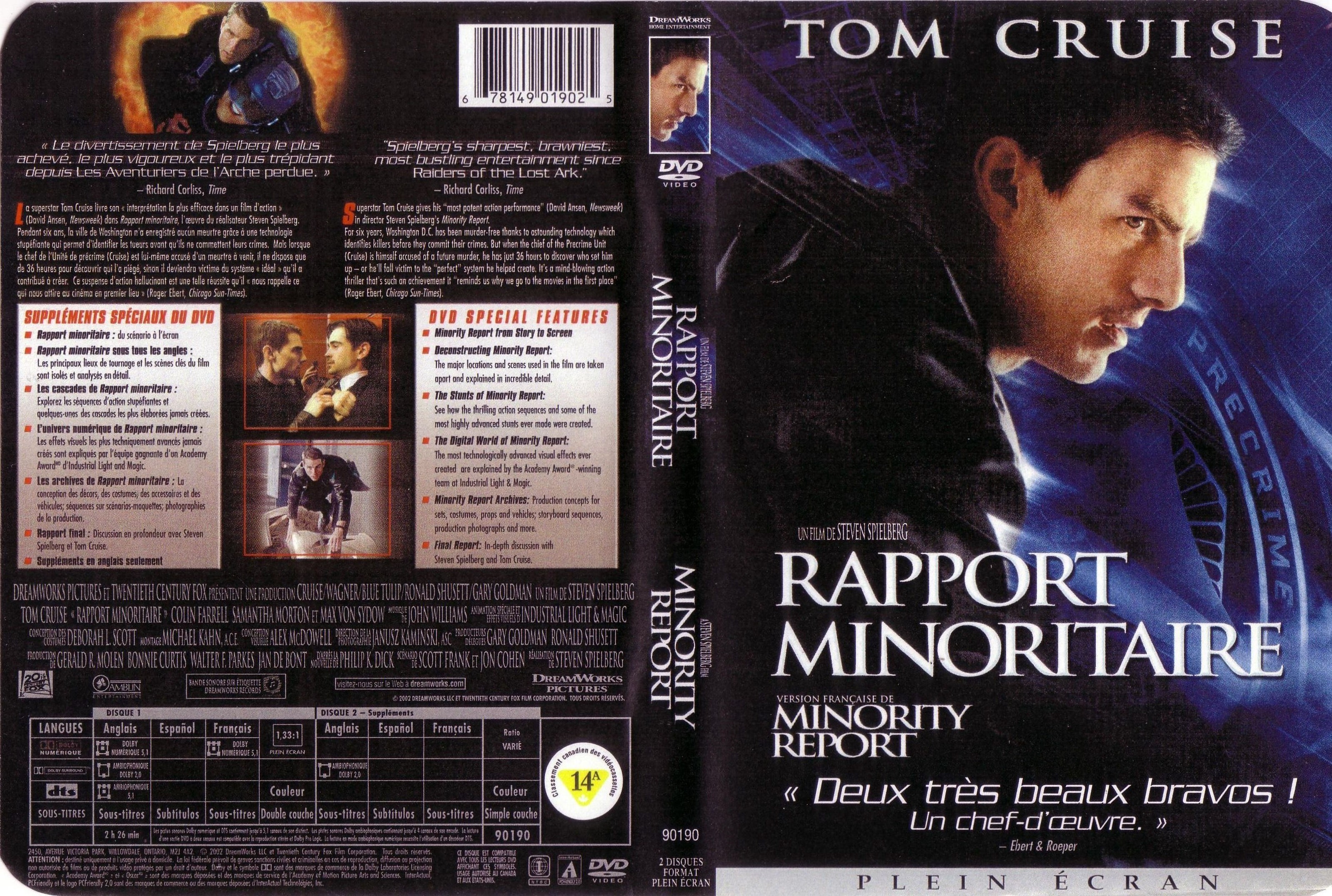 Jaquette DVD Rapport minoritaire - Minority report (Canadienne)