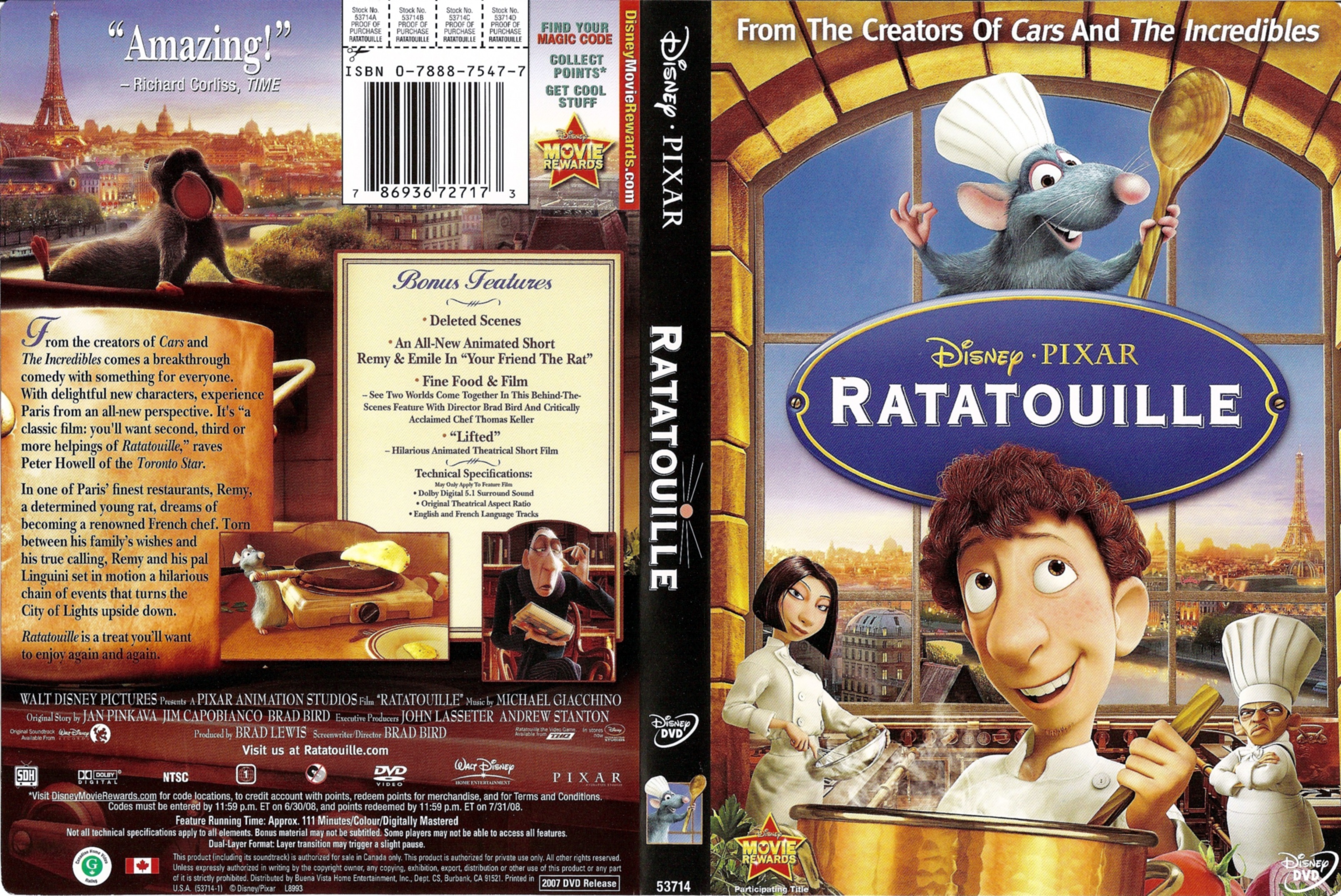 Jaquette DVD Ratatouille Zone 1