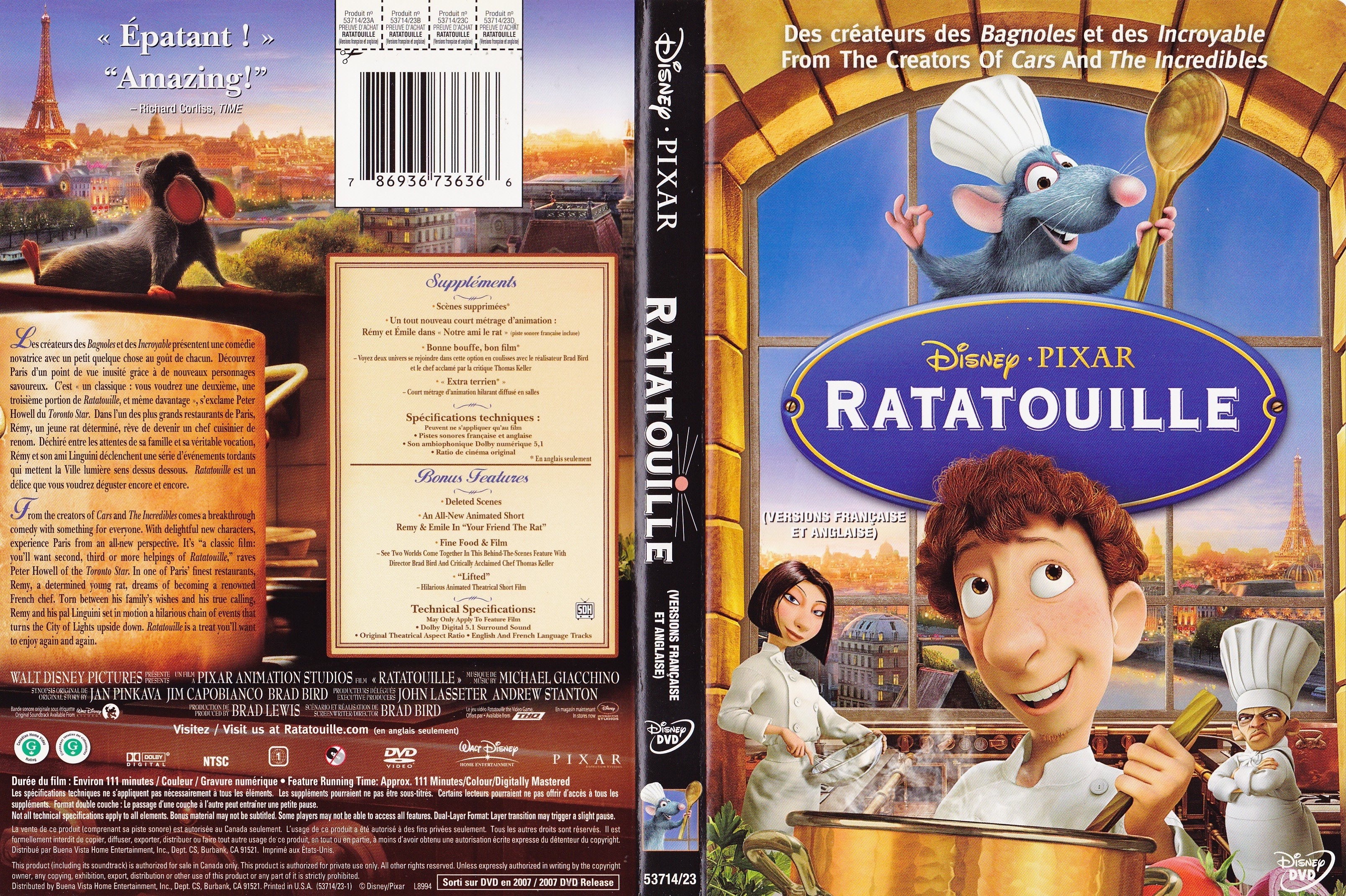Jaquette DVD Ratatouille (Canadienne)