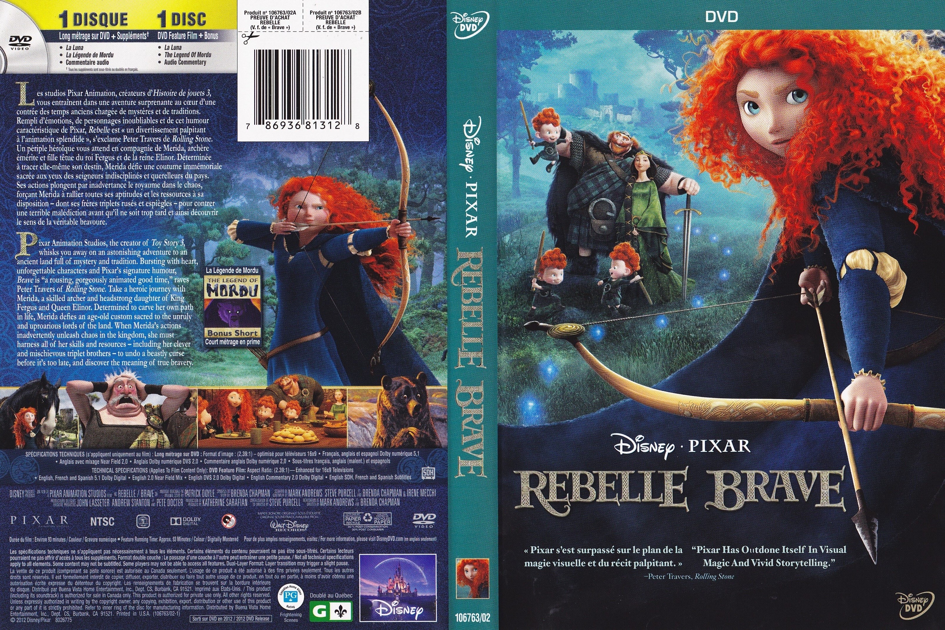 Jaquette DVD Rebelle - Brave (Canadienne)