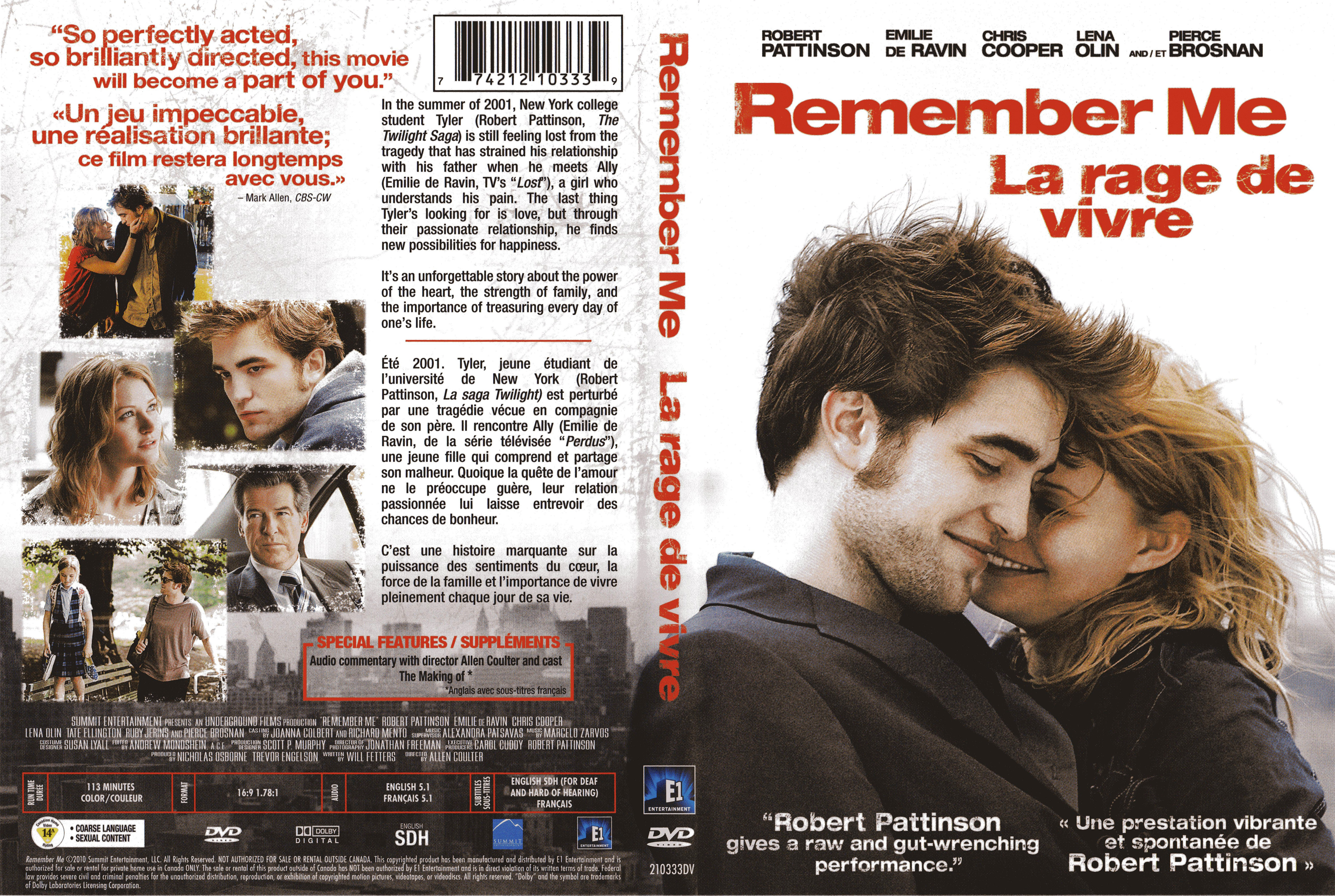 Jaquette DVD Remember Me (Canadienne)