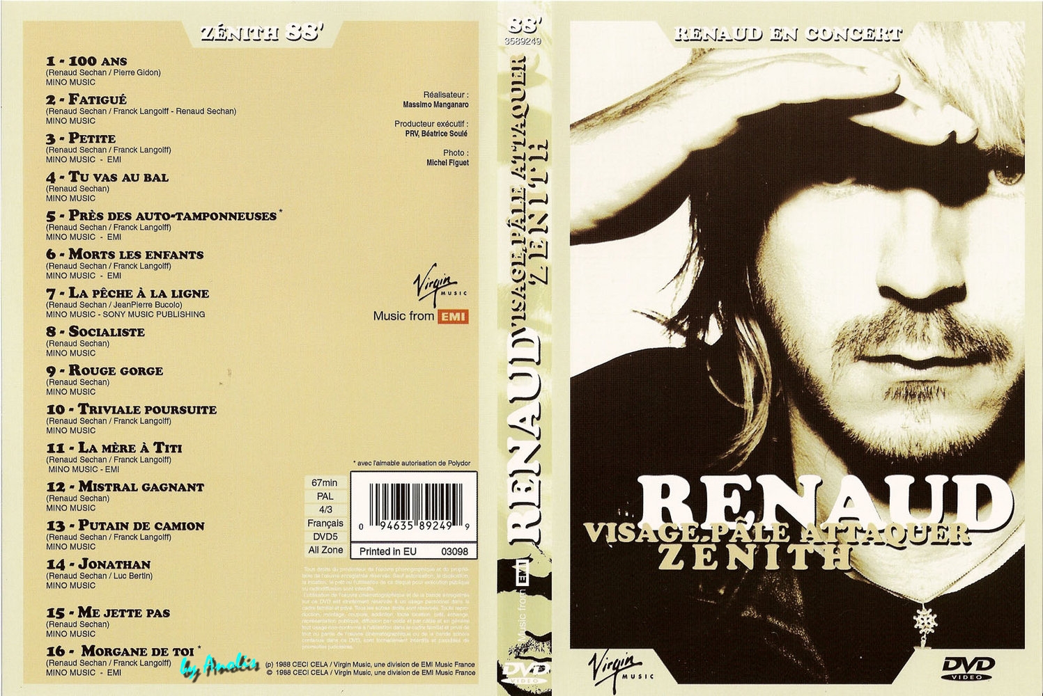 Jaquette DVD Renaud visage pale attaquer Zenith 1988
