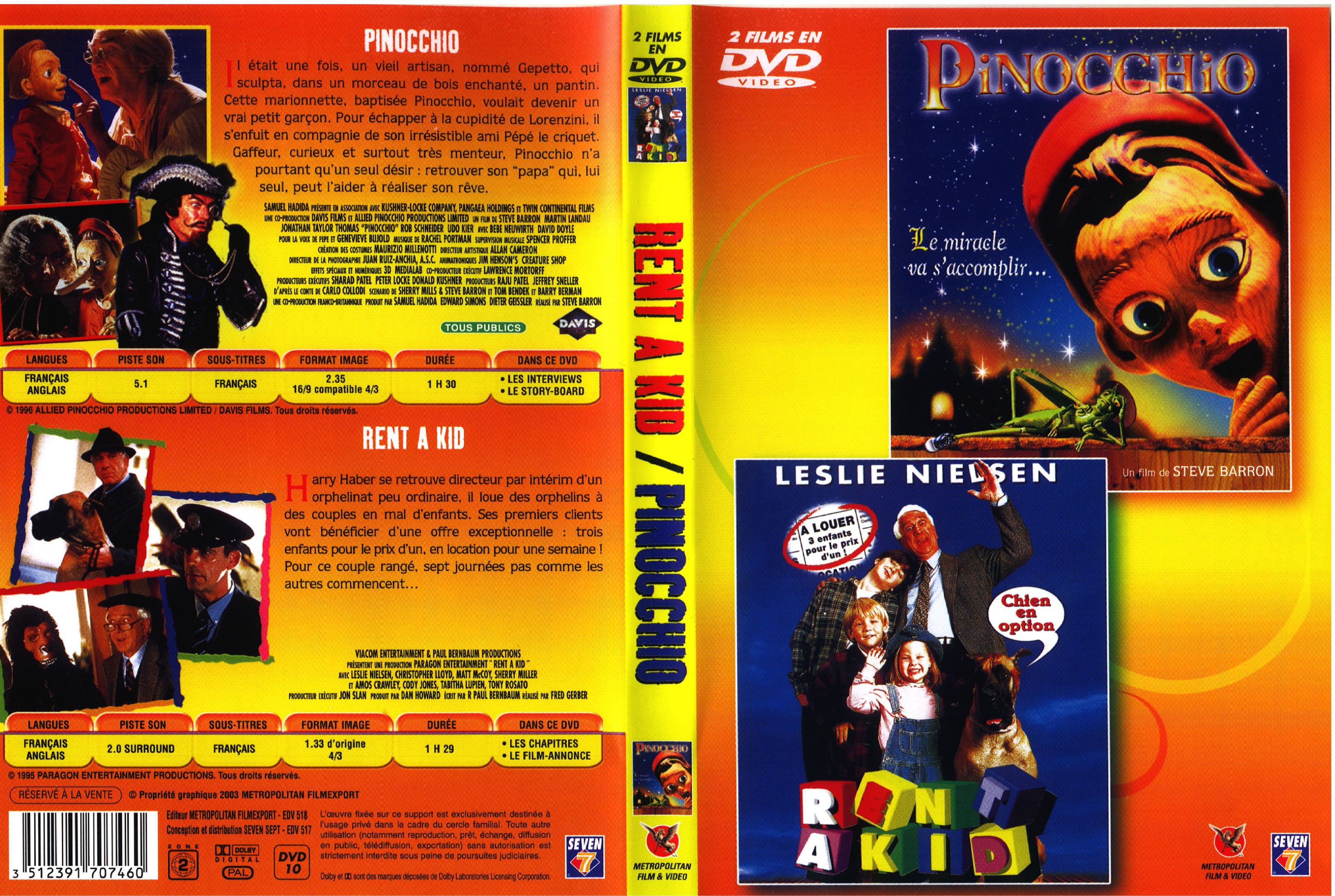 Jaquette DVD Rent a kid et Pinocchio