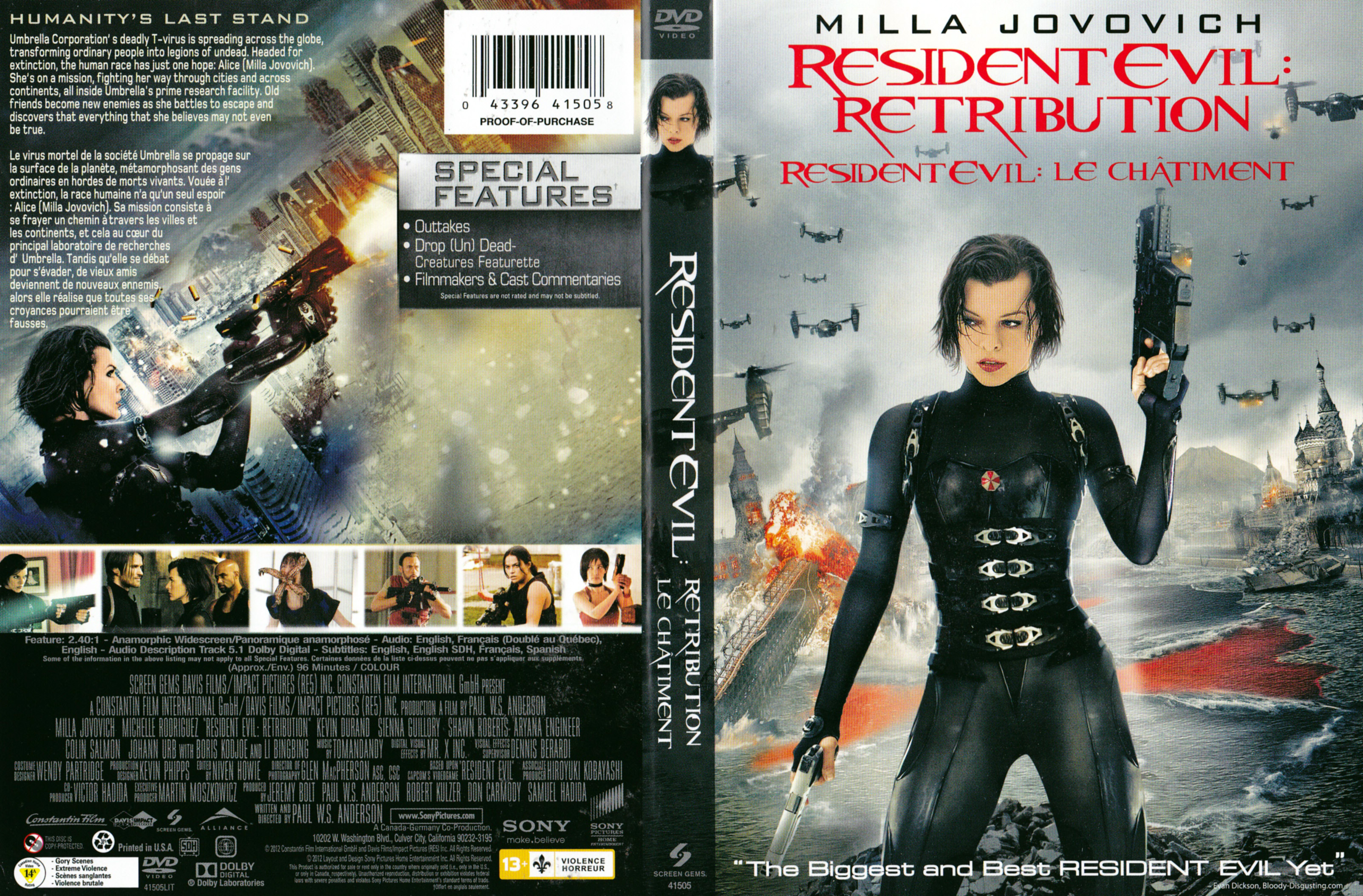Jaquette DVD Resident Evil Retribution - Resident Evil Le chatiment (Canadienne)