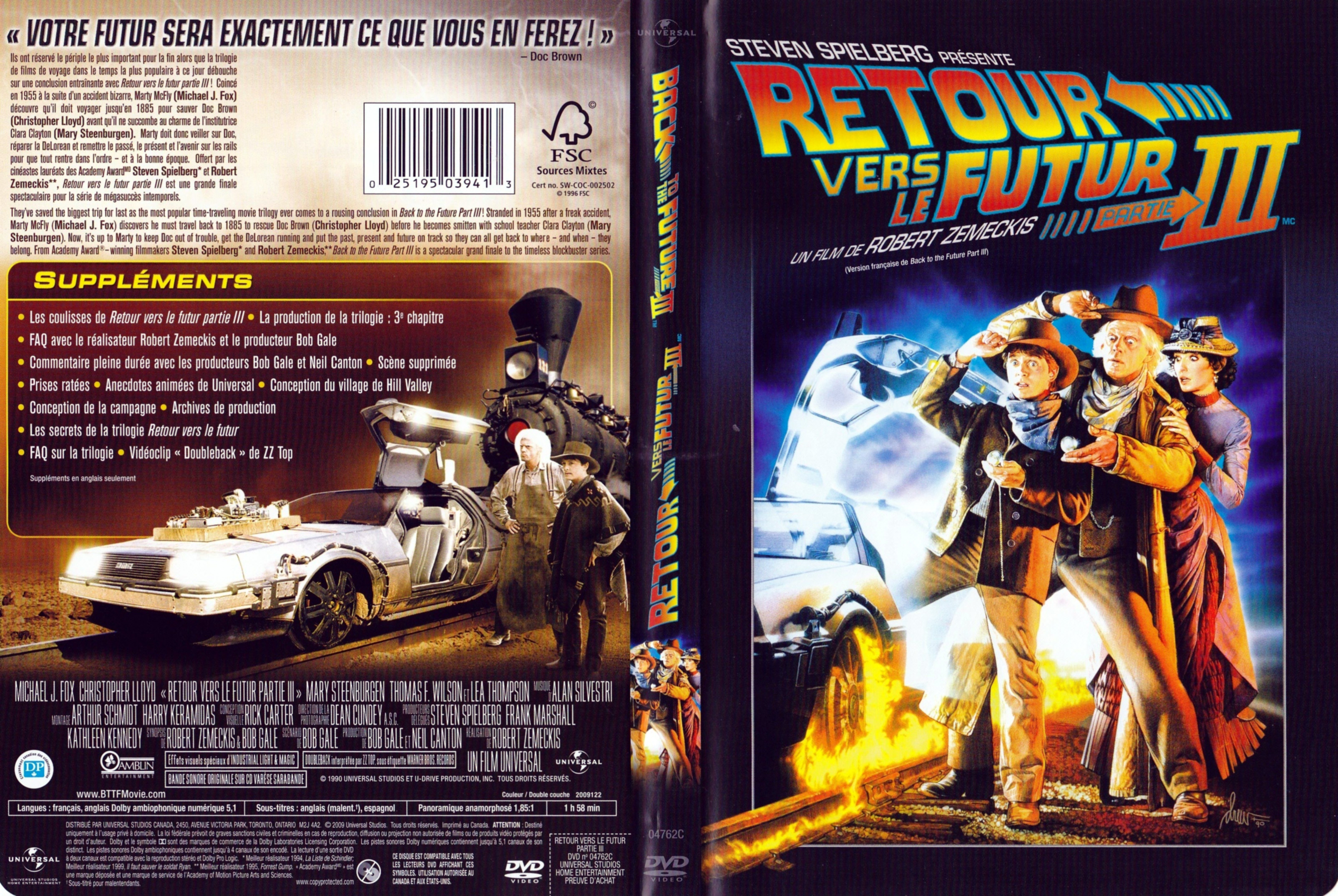 Jaquette DVD Retour vers le futur 3 (Canadienne)