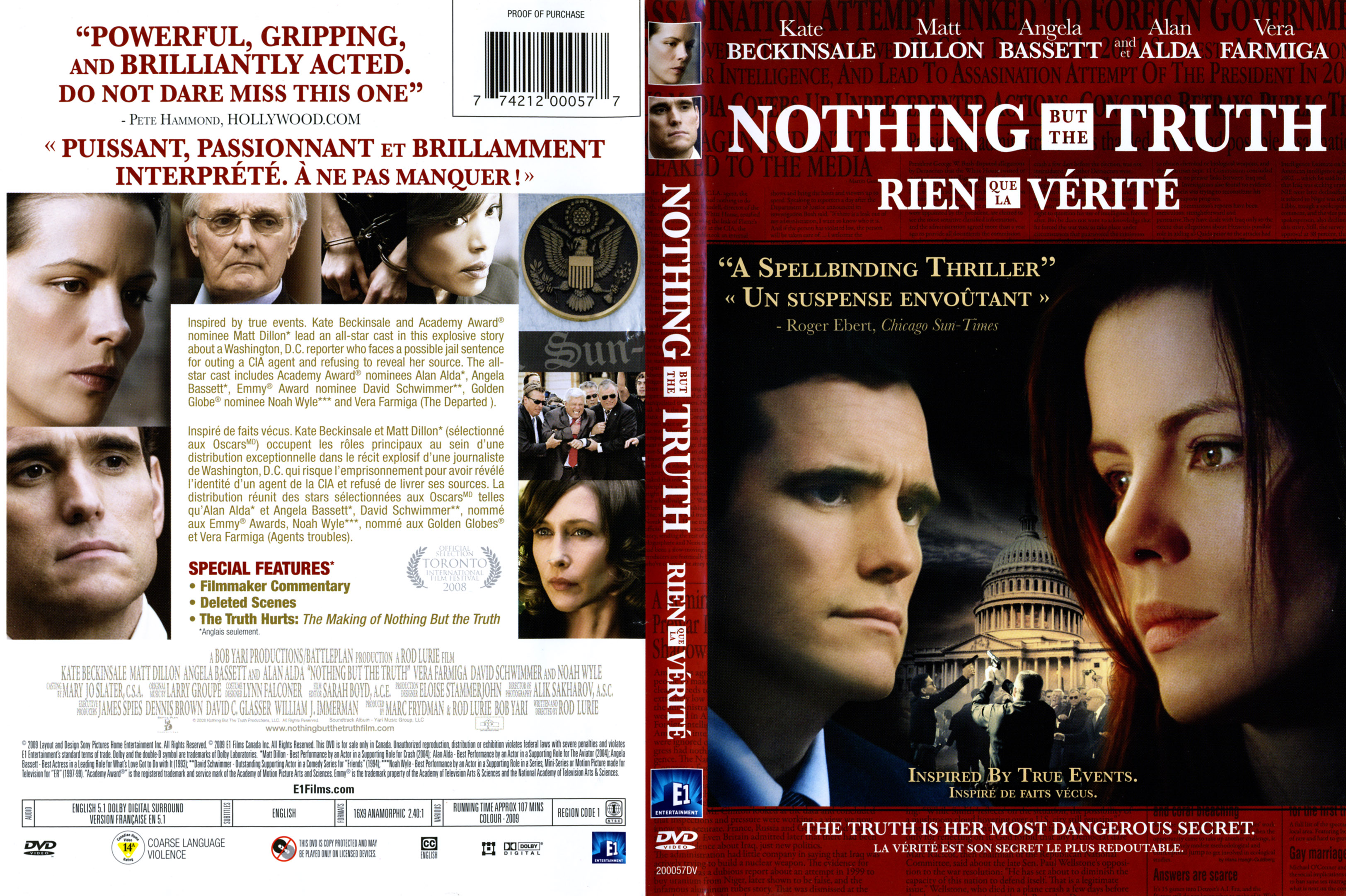 Jaquette DVD Rien que la verite - Nothing but the truth (Canadienne)