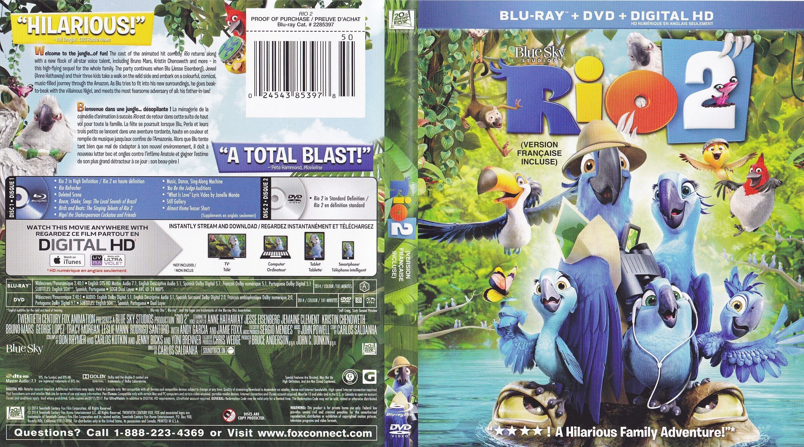 Jaquette DVD Rio 2 (Canadienne) (BLU-RAY)